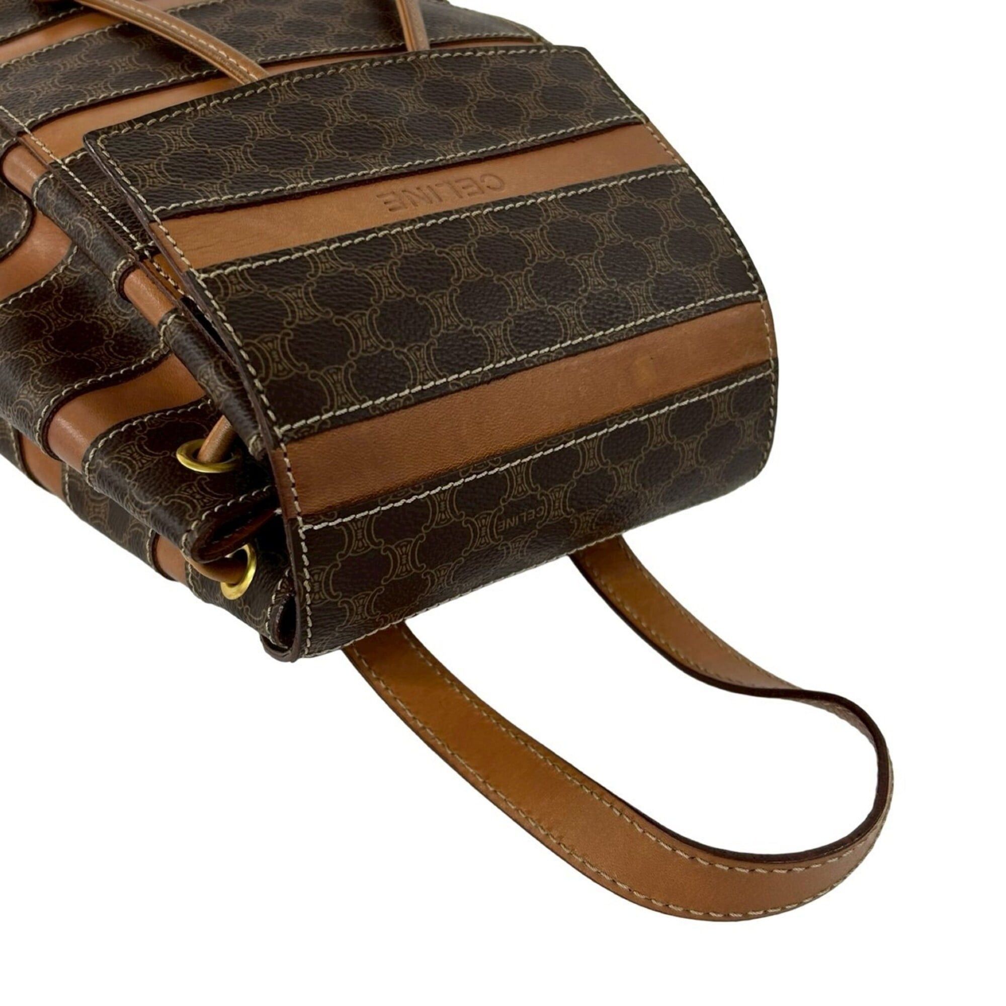 Celine CELINE Vintage Macadam Blazon Triomphe Pattern Leather Drawstring Mini Backpack Daypack Brown 38725 Size ONE SIZE - 4 Thumbnail