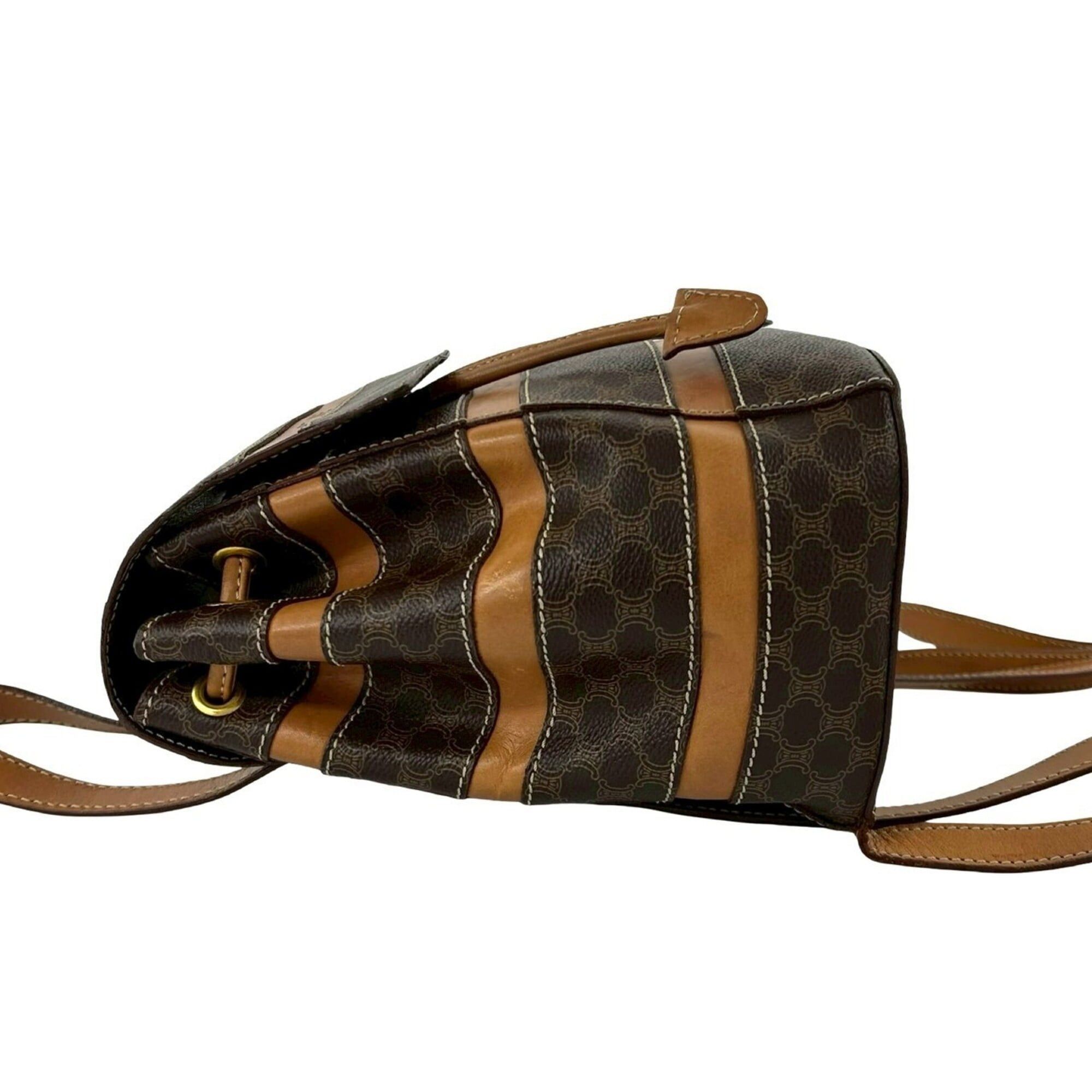 Celine CELINE Vintage Macadam Blazon Triomphe Pattern Leather Drawstring Mini Backpack Daypack Brown 38725 Size ONE SIZE - 5 Thumbnail