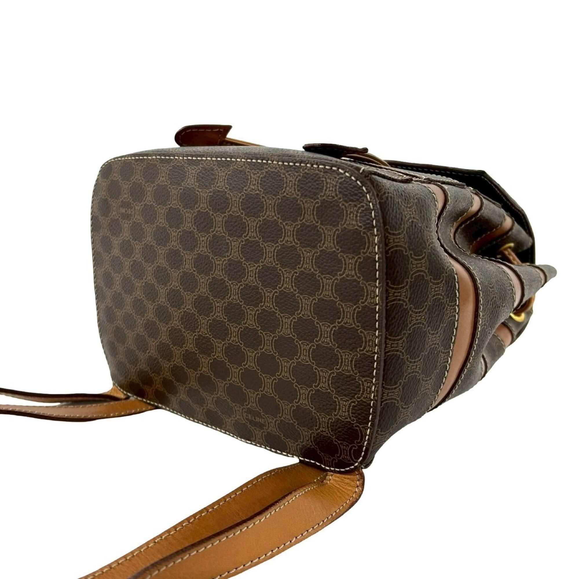 Celine CELINE Vintage Macadam Blazon Triomphe Pattern Leather Drawstring Mini Backpack Daypack Brown 38725 Size ONE SIZE - 8 Thumbnail
