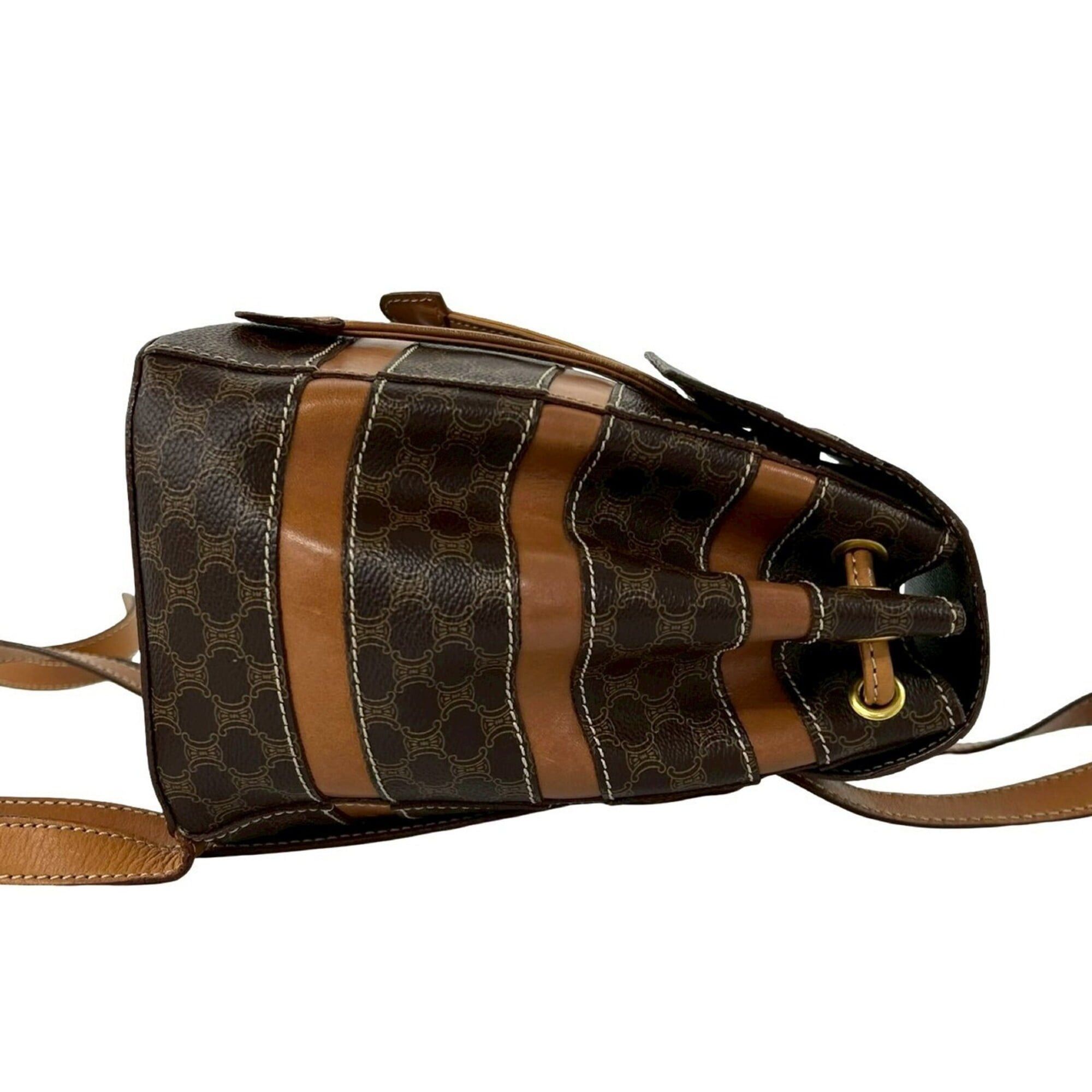Celine CELINE Vintage Macadam Blazon Triomphe Pattern Leather Drawstring Mini Backpack Daypack Brown 38725 Size ONE SIZE - 6 Thumbnail