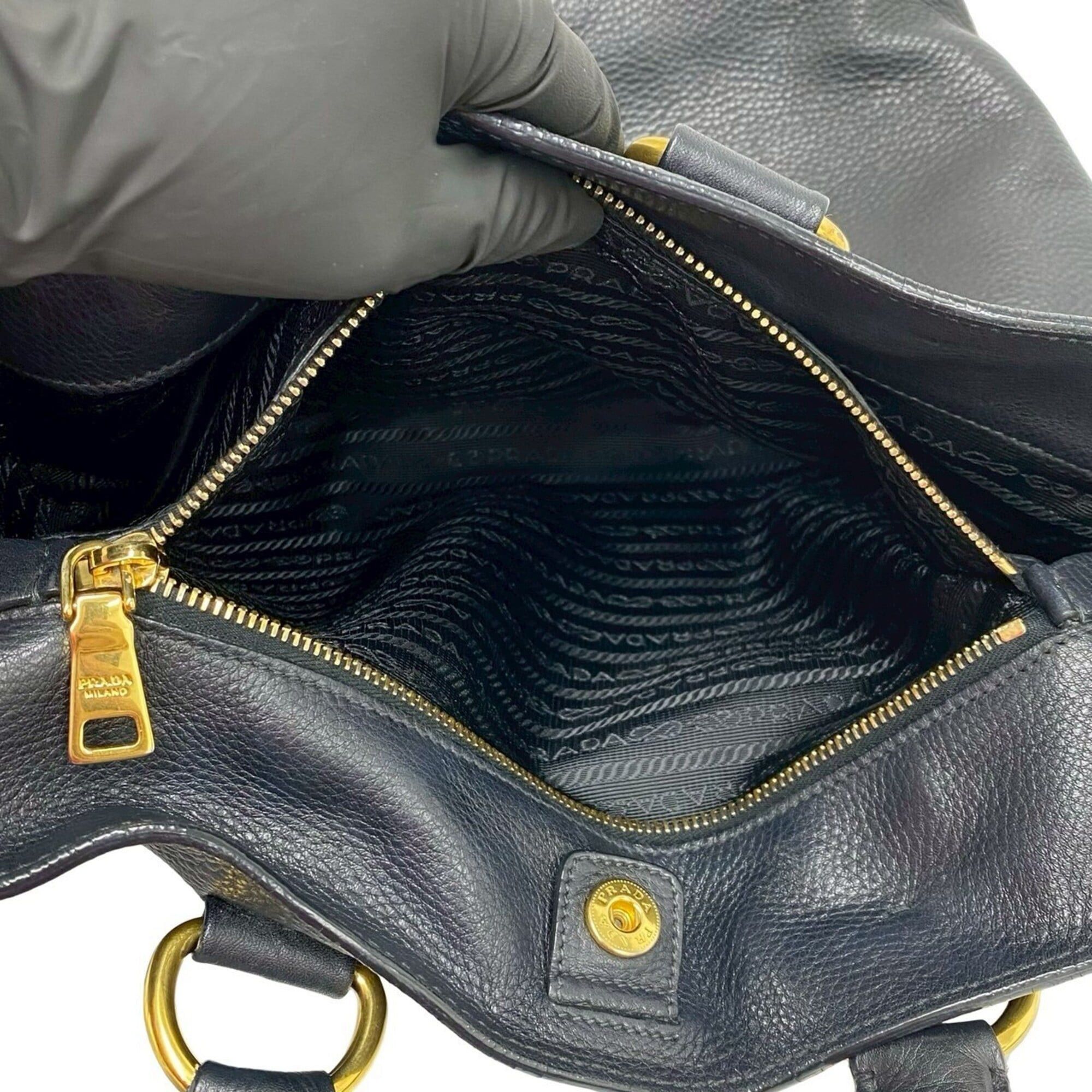 Prada Prada Logo Hardware Leather Genuine 2-way Handbag Shoulder Bag Business A4 Size Fitted Black i2152 Size ONE SIZE - 10 Thumbnail