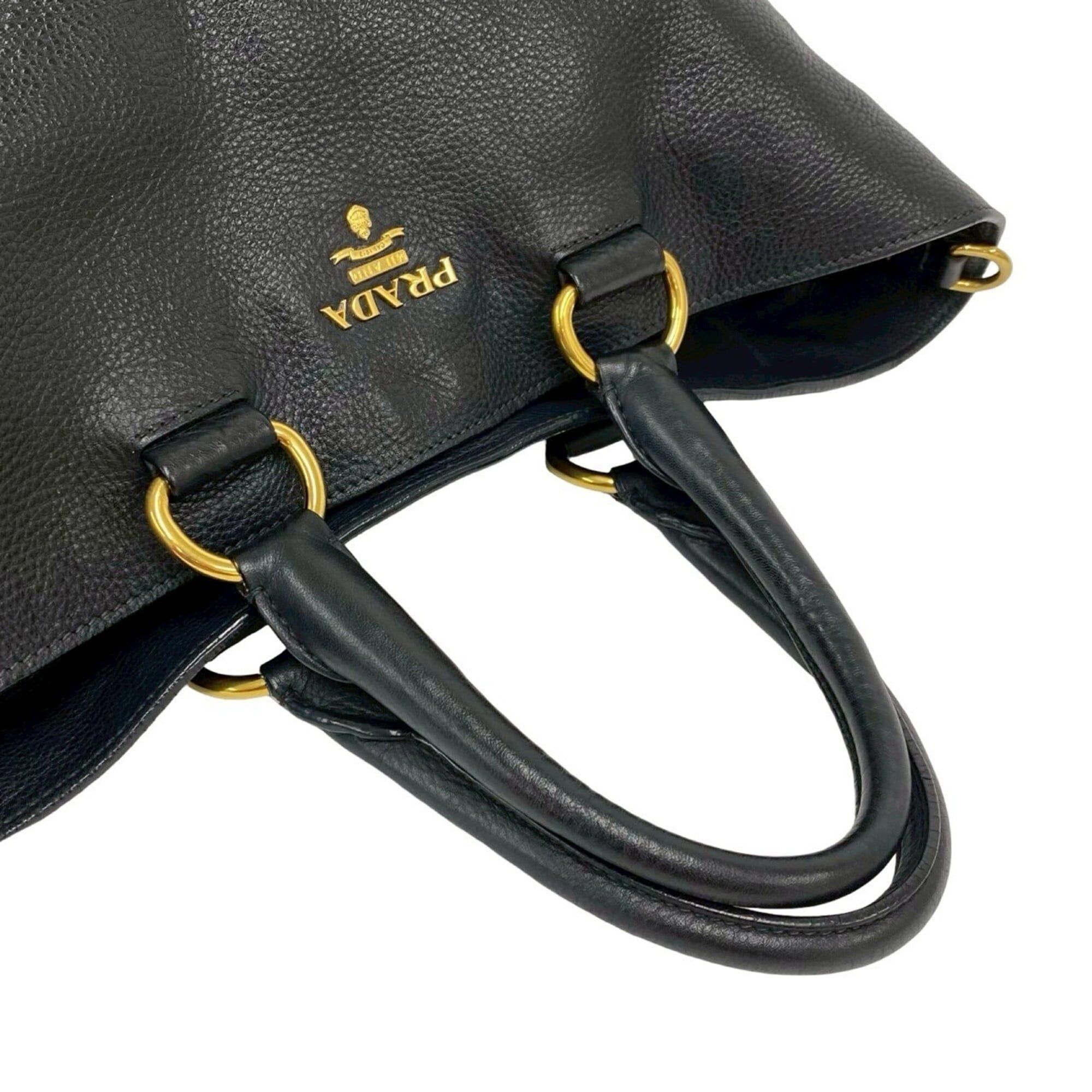 Prada Prada Logo Hardware Leather Genuine 2-way Handbag Shoulder Bag Business A4 Size Fitted Black i2152 Size ONE SIZE - 4 Thumbnail