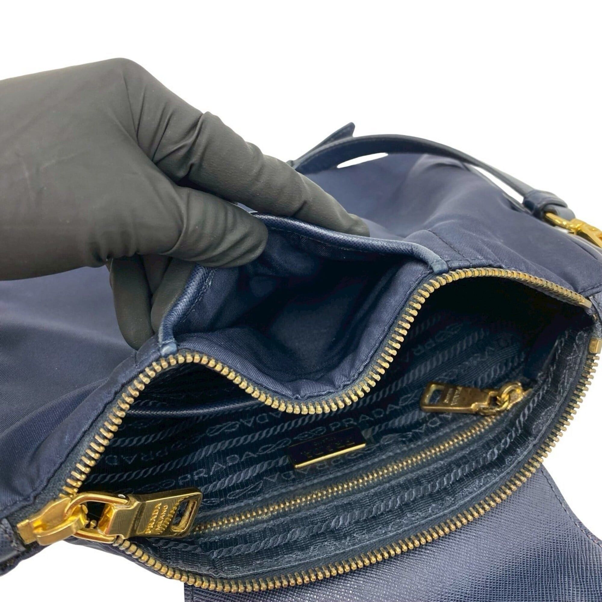 Prada Prada Triangle Logo Hardware Nylon Saffiano Leather Genuine Mini Shoulder Bag Pouch Sacoche Navy 95105 Size ONE SIZE - 10 Thumbnail