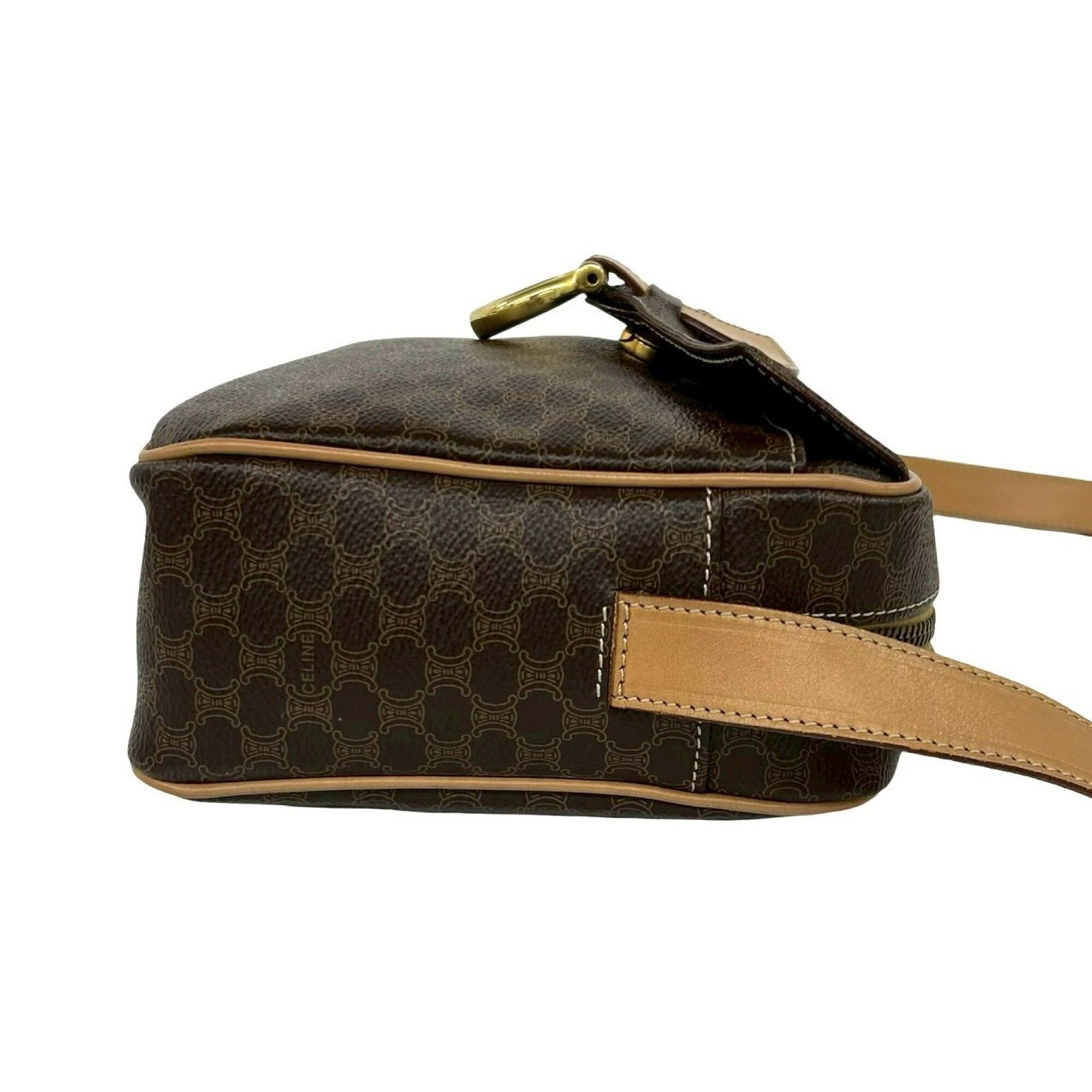 Celine CELINE Vintage Macadam Blazon Triomphe Pattern Leather Shoulder Bag Pochette Brown 74943 Size ONE SIZE - 6 Thumbnail