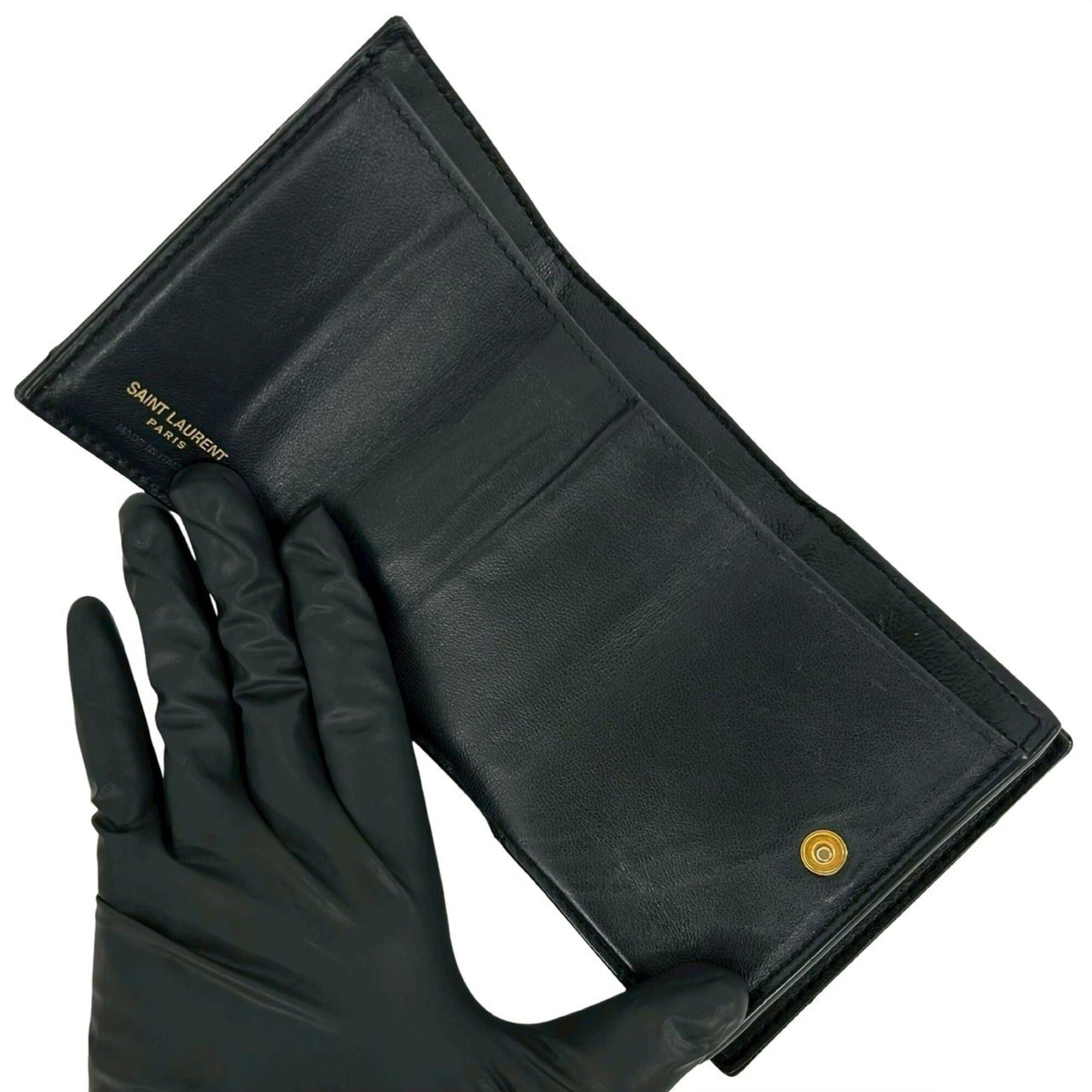 Yves Saint Laurent YVES SAINT LAURENT YSL Logo Hardware Leather Tri-fold Wallet Compact Black 54983 Size ONE SIZE - 7 Thumbnail
