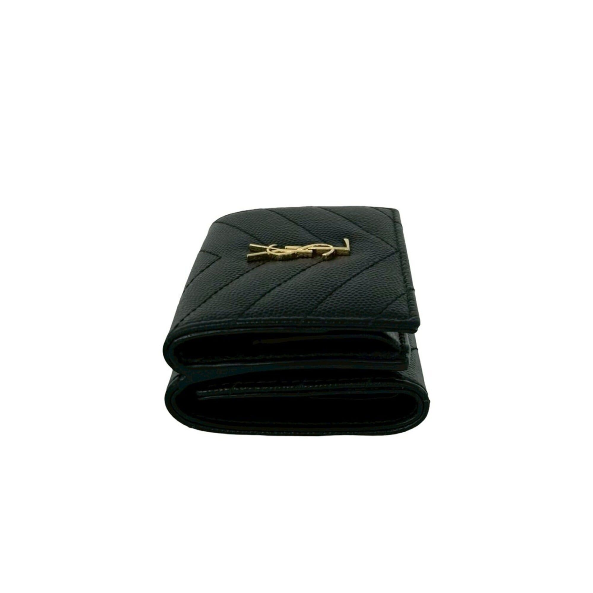Yves Saint Laurent YVES SAINT LAURENT YSL Logo Hardware Leather Tri-fold Wallet Compact Black 54983 Size ONE SIZE - 4 Thumbnail