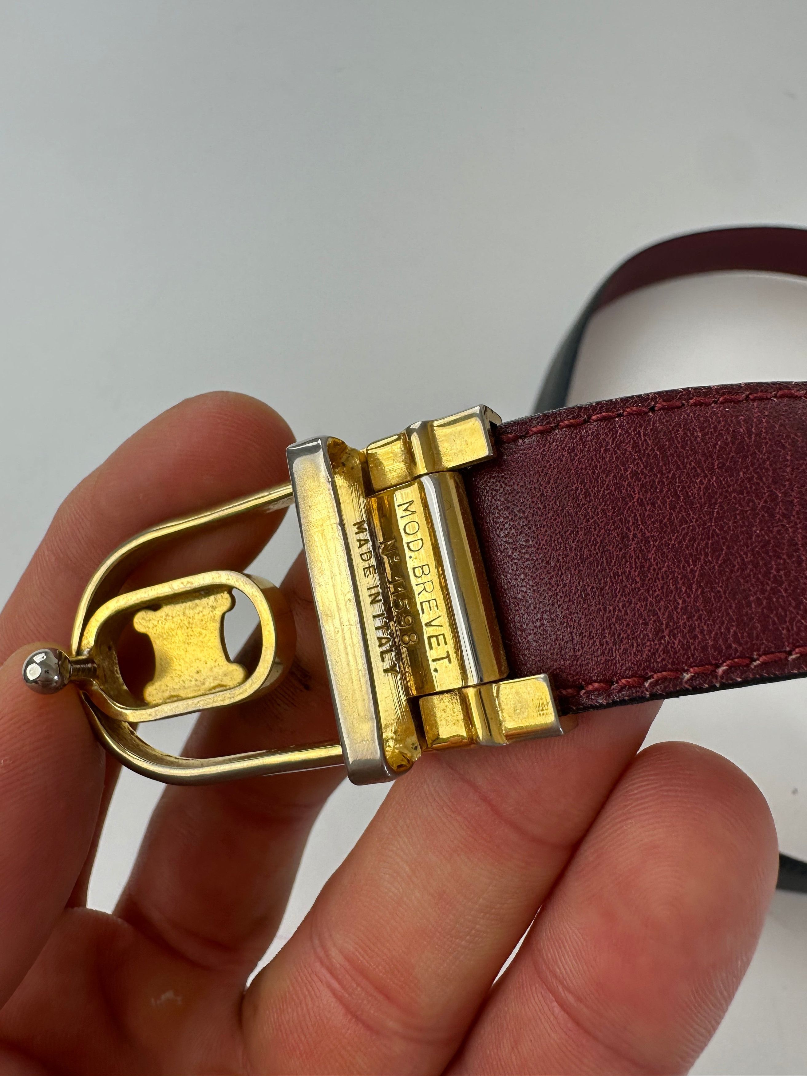 Celine Vintage Triomphe Reversible Leather Belt Black Burgundy 85 Size ONE SIZE - 6 Thumbnail