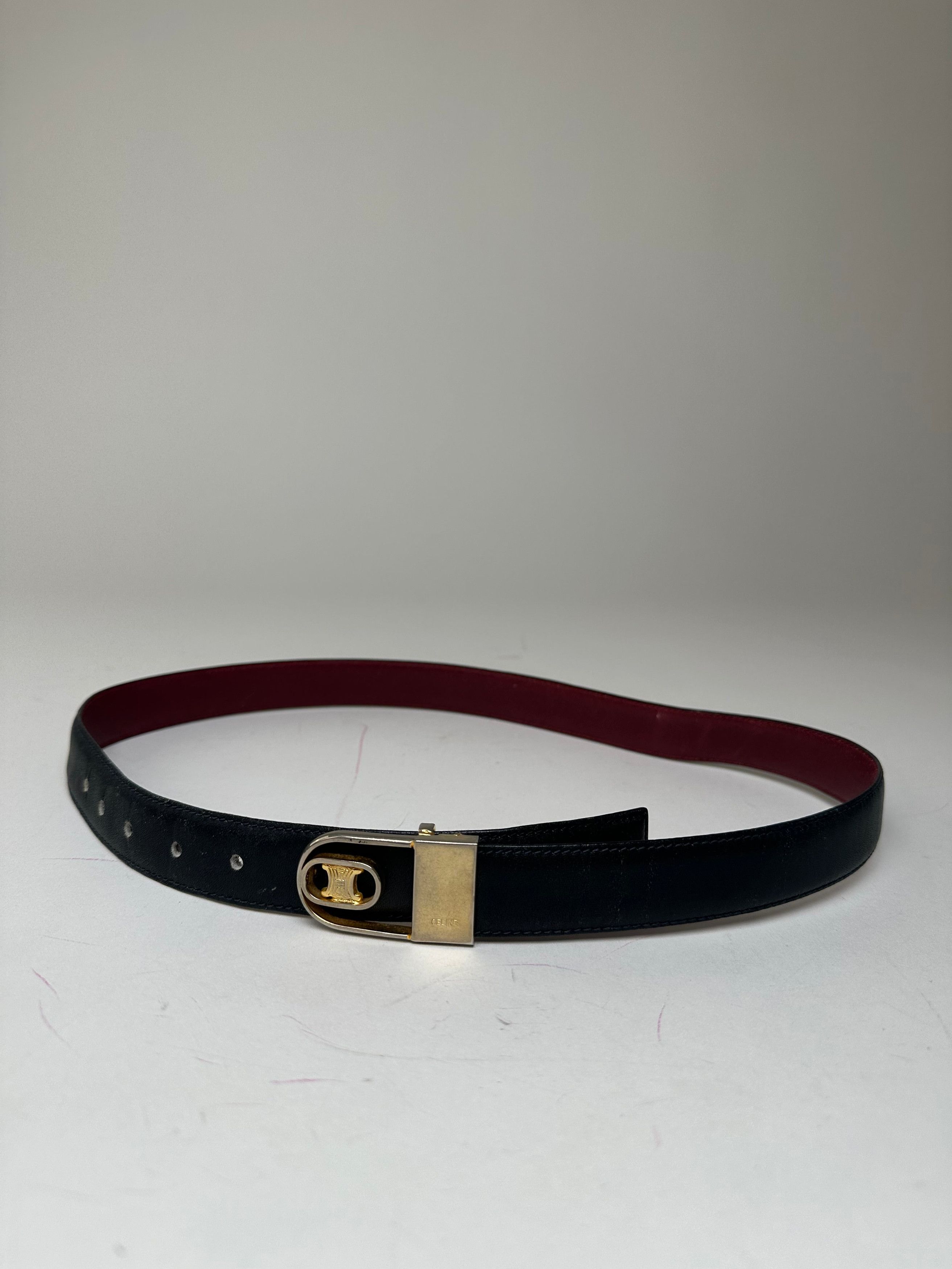 Celine Vintage Triomphe Reversible Leather Belt Black Burgundy 85 Size ONE SIZE - 11 Thumbnail