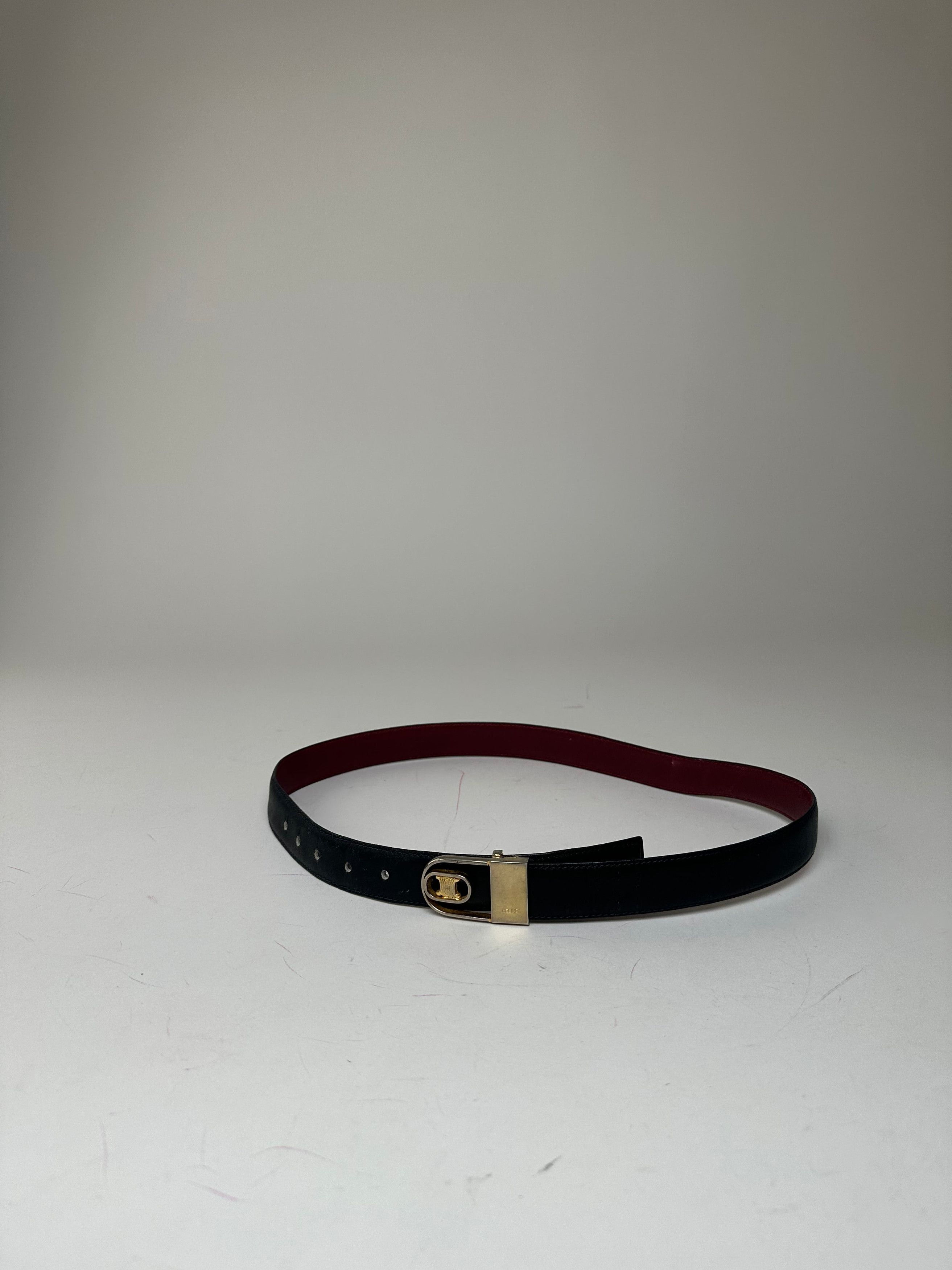 Celine Vintage Triomphe Reversible Leather Belt Black Burgundy 85 Size ONE SIZE - 5 Thumbnail