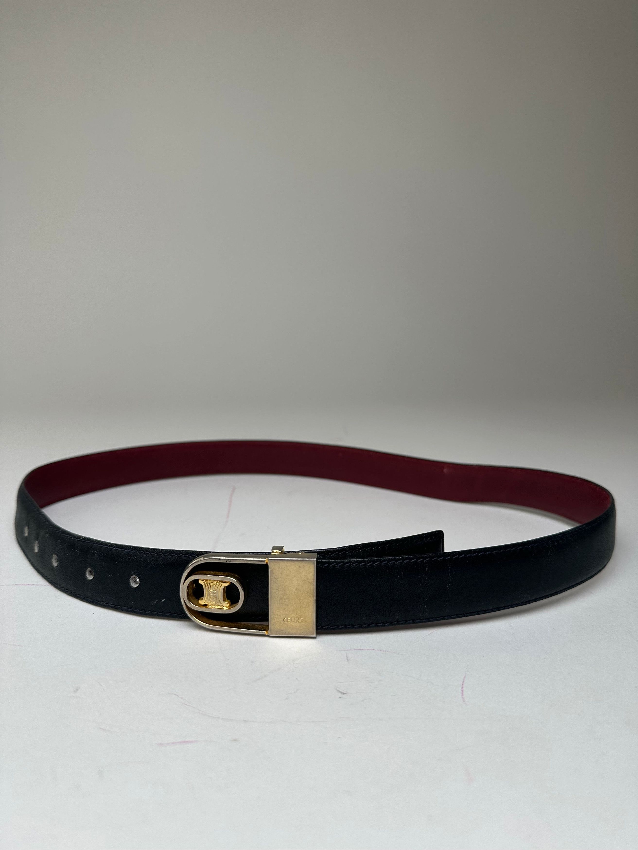 Celine Vintage Triomphe Reversible Leather Belt Black Burgundy 85 Size ONE SIZE - 2 Thumbnail