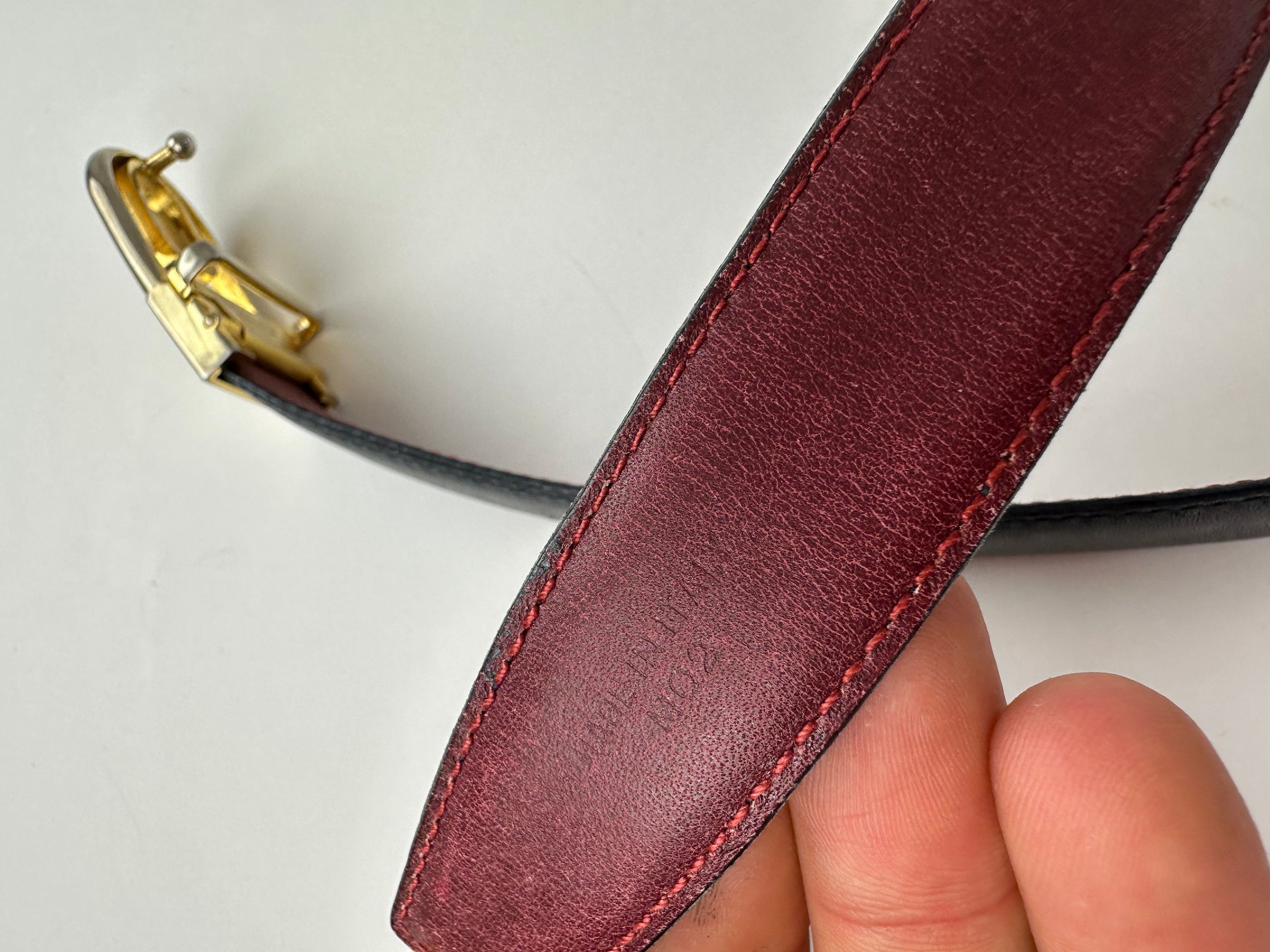 Celine Vintage Triomphe Reversible Leather Belt Black Burgundy 85 Size ONE SIZE - 10 Thumbnail