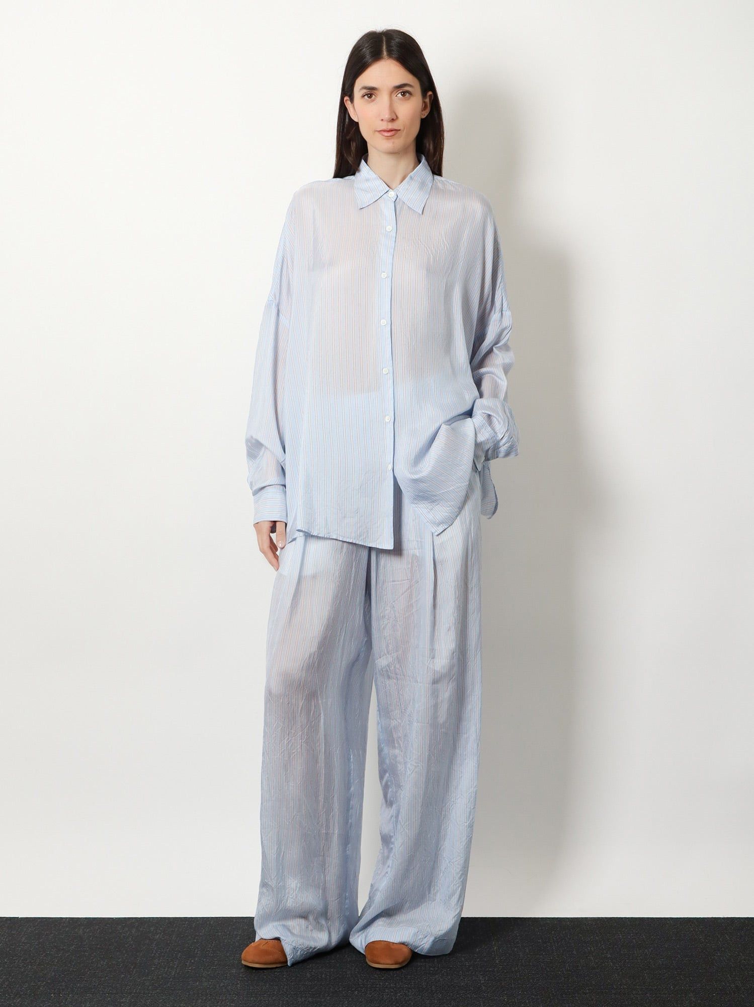 Dries Van Noten Casia Cupro Shirt With Striped Pattern Size XS / US 0-2 / IT 36-38 - 3 Thumbnail