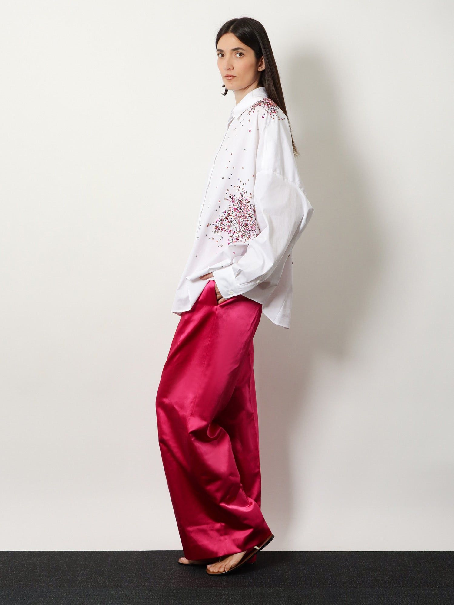 Dries Van Noten Casia Cotton Shirt With Multicolored Sequin Detail Size XS / US 0-2 / IT 36-38 - 3 Thumbnail