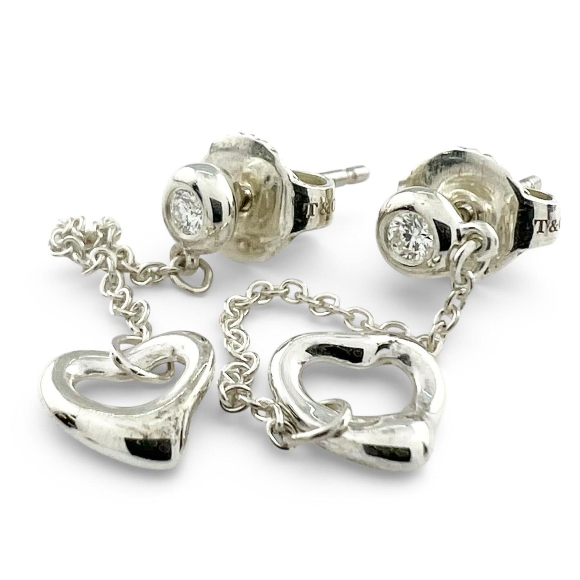 Tiffany & Co. TIFFANY&Co. Tiffany & Co. By the Yard AG925 Diamond Open Heart Drop Earrings, Silver, with Case, Made in Spain, Weight 1.6g, Women's Size ONE SIZE - 5 Thumbnail