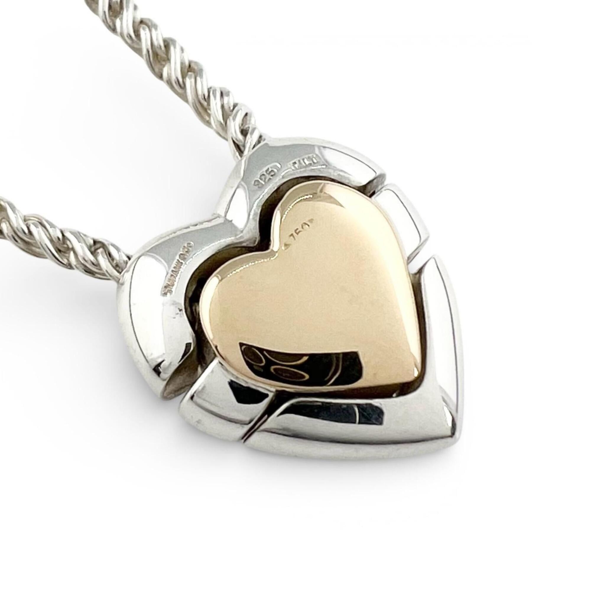 Tiffany & Co. TIFFANY&Co. Tiffany Vintage 925 750 Double Heart Puzzle Necklace, Silver and Gold, Made in Italy, Weight 22.9g, Women's. Size ONE SIZE - 4 Thumbnail