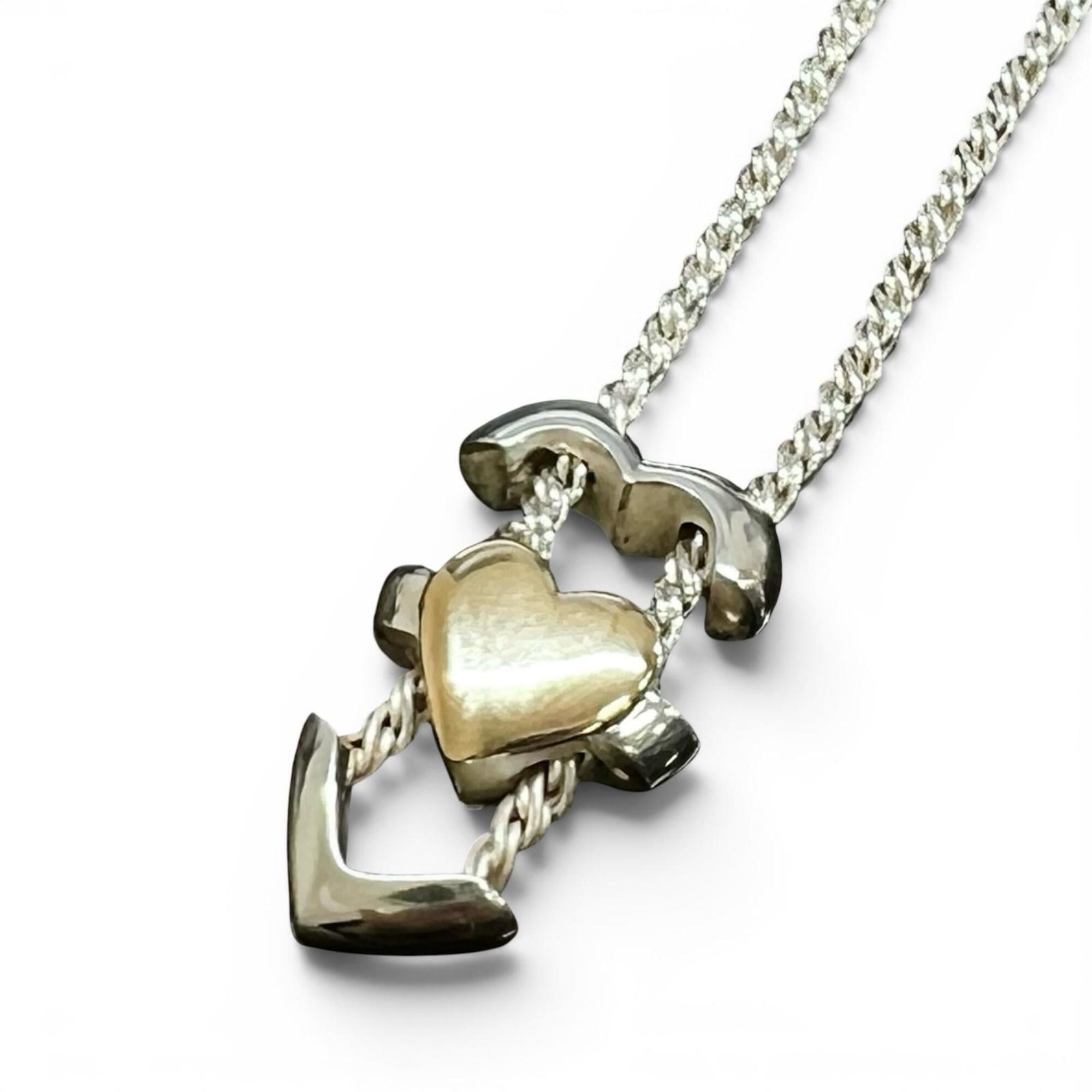 Tiffany & Co. TIFFANY&Co. Tiffany Vintage 925 750 Double Heart Puzzle Necklace, Silver and Gold, Made in Italy, Weight 22.9g, Women's. Size ONE SIZE - 5 Thumbnail