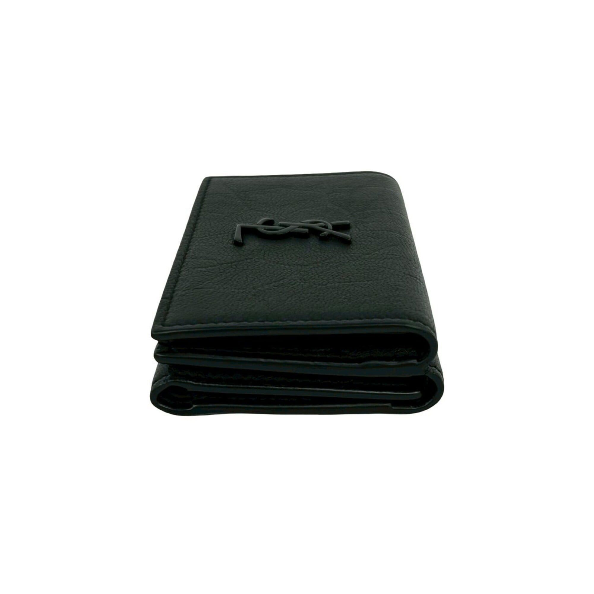 Saint Laurent Paris Yves Saint Laurent PARIS YSL Logo Leather Tri-fold Mini Wallet, Black, 59051 Size ONE SIZE - 4 Thumbnail