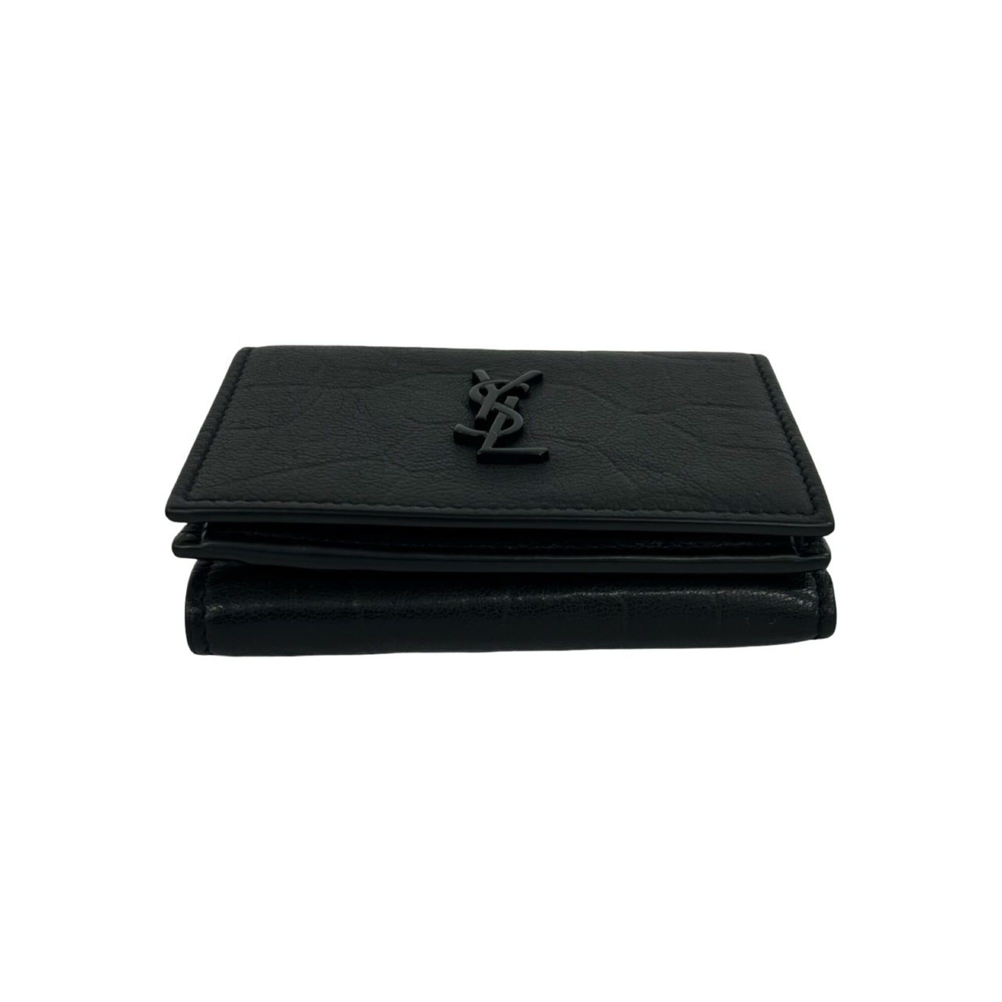 Saint Laurent Paris Yves Saint Laurent PARIS YSL Logo Leather Tri-fold Mini Wallet, Black, 59051 Size ONE SIZE - 6 Thumbnail