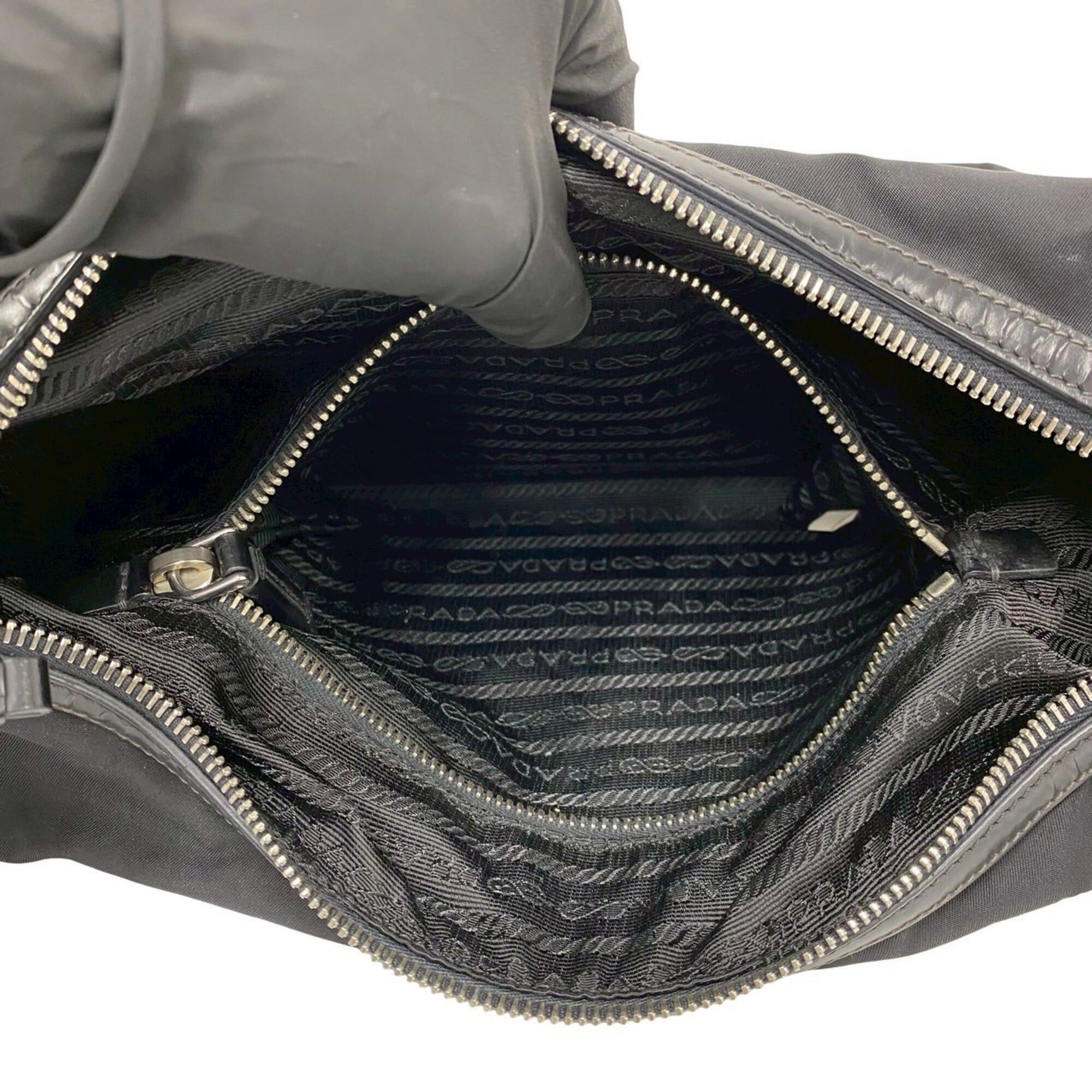 Prada Prada logo embossed nylon patent leather enamel genuine handbag mini tote bag black 25242 Size ONE SIZE - 10 Thumbnail
