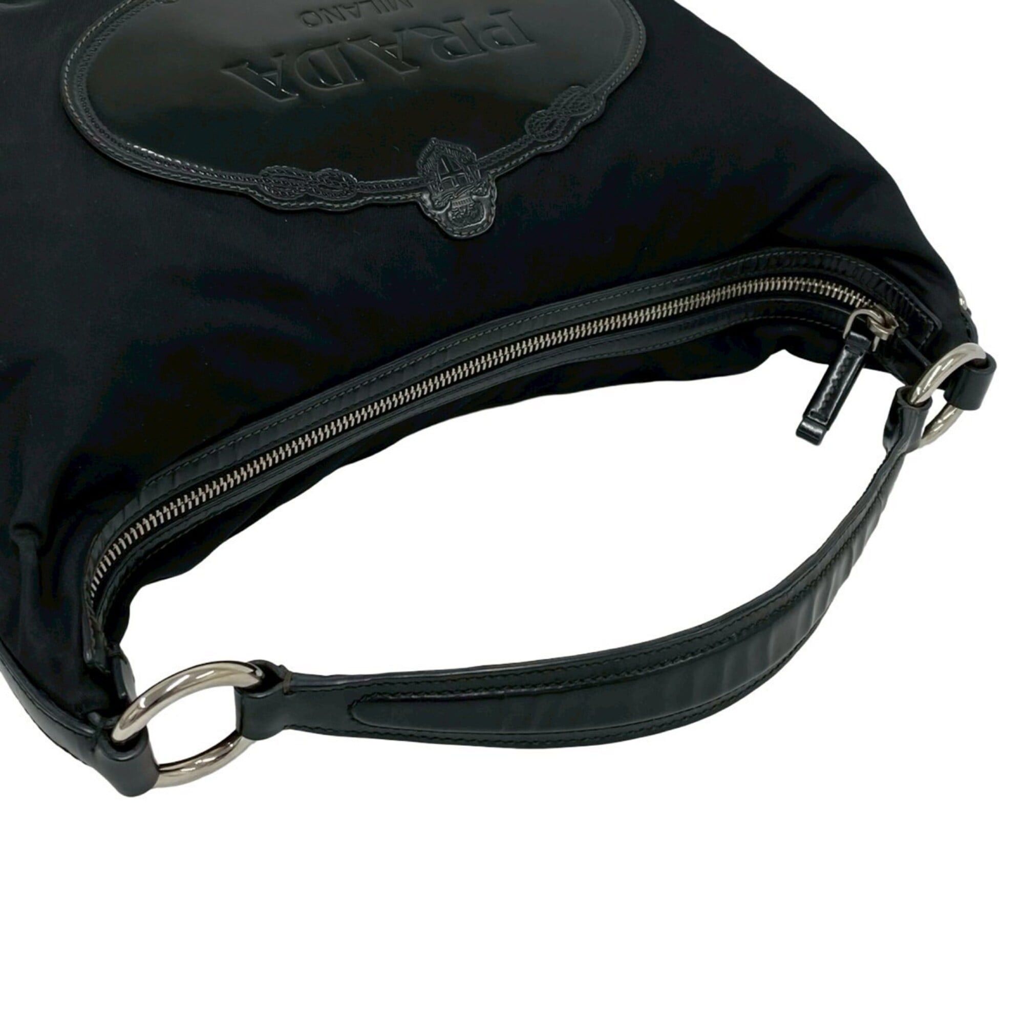 Prada Prada logo embossed nylon patent leather enamel genuine handbag mini tote bag black 25242 Size ONE SIZE - 4 Thumbnail