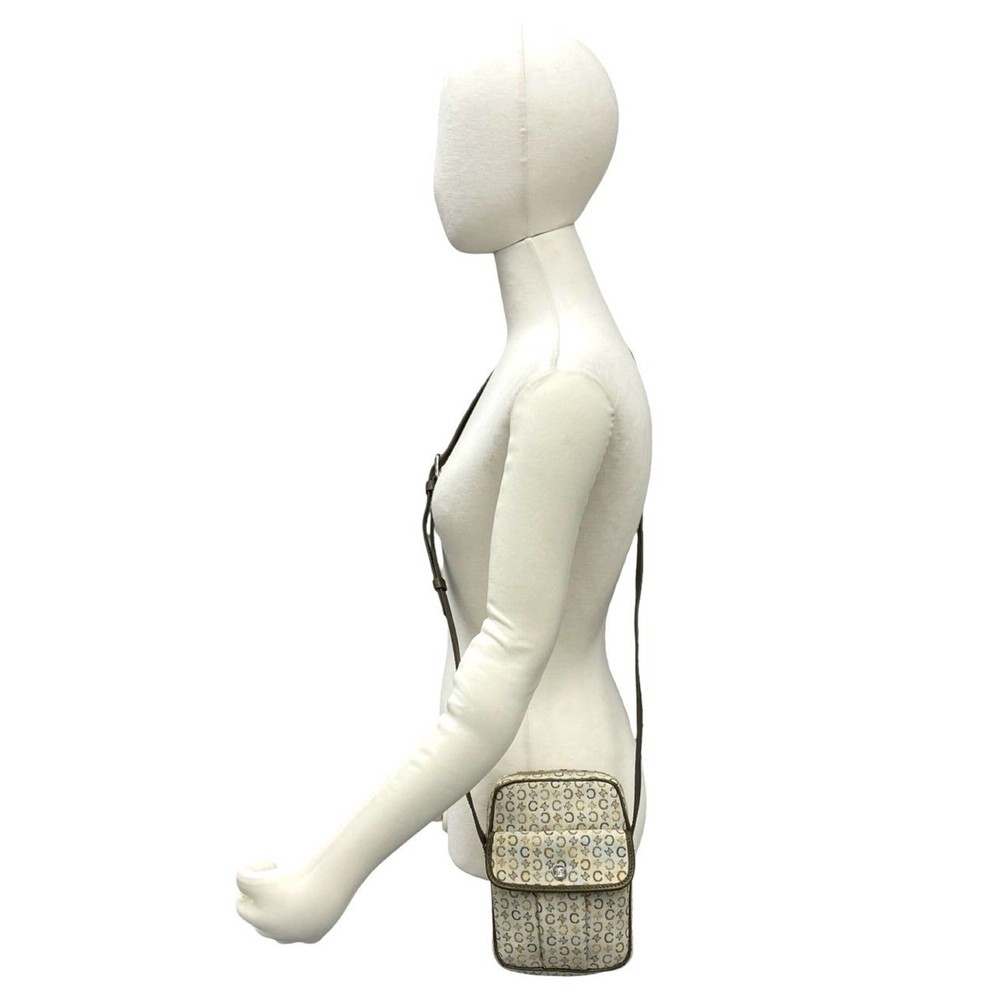 Celine CELINE C Macadam Logo Hardware Canvas Leather Mini Shoulder Bag Pouch Khaki Gold 38319 Size ONE SIZE - 2 Thumbnail