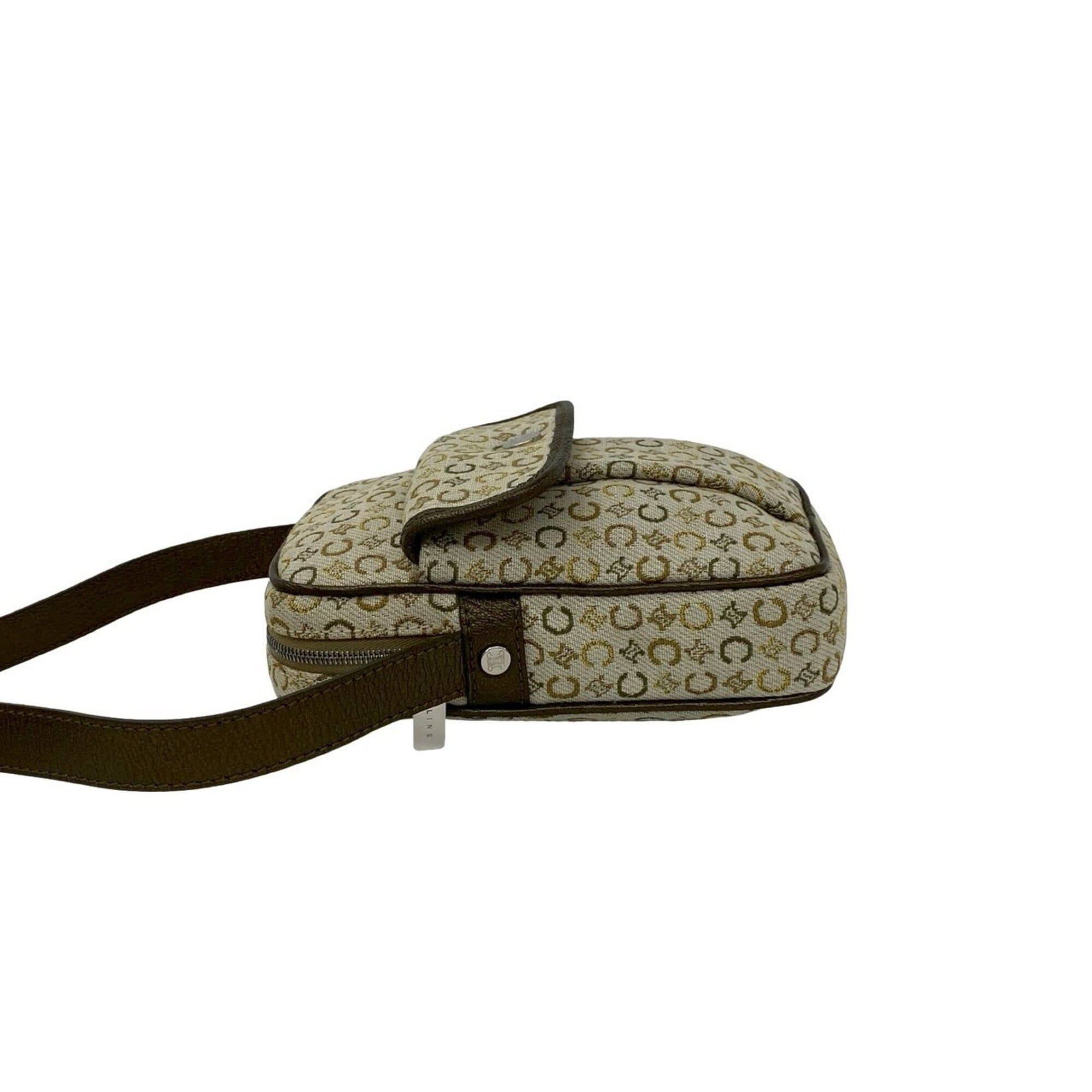 Celine CELINE C Macadam Logo Hardware Canvas Leather Mini Shoulder Bag Pouch Khaki Gold 38319 Size ONE SIZE - 5 Thumbnail