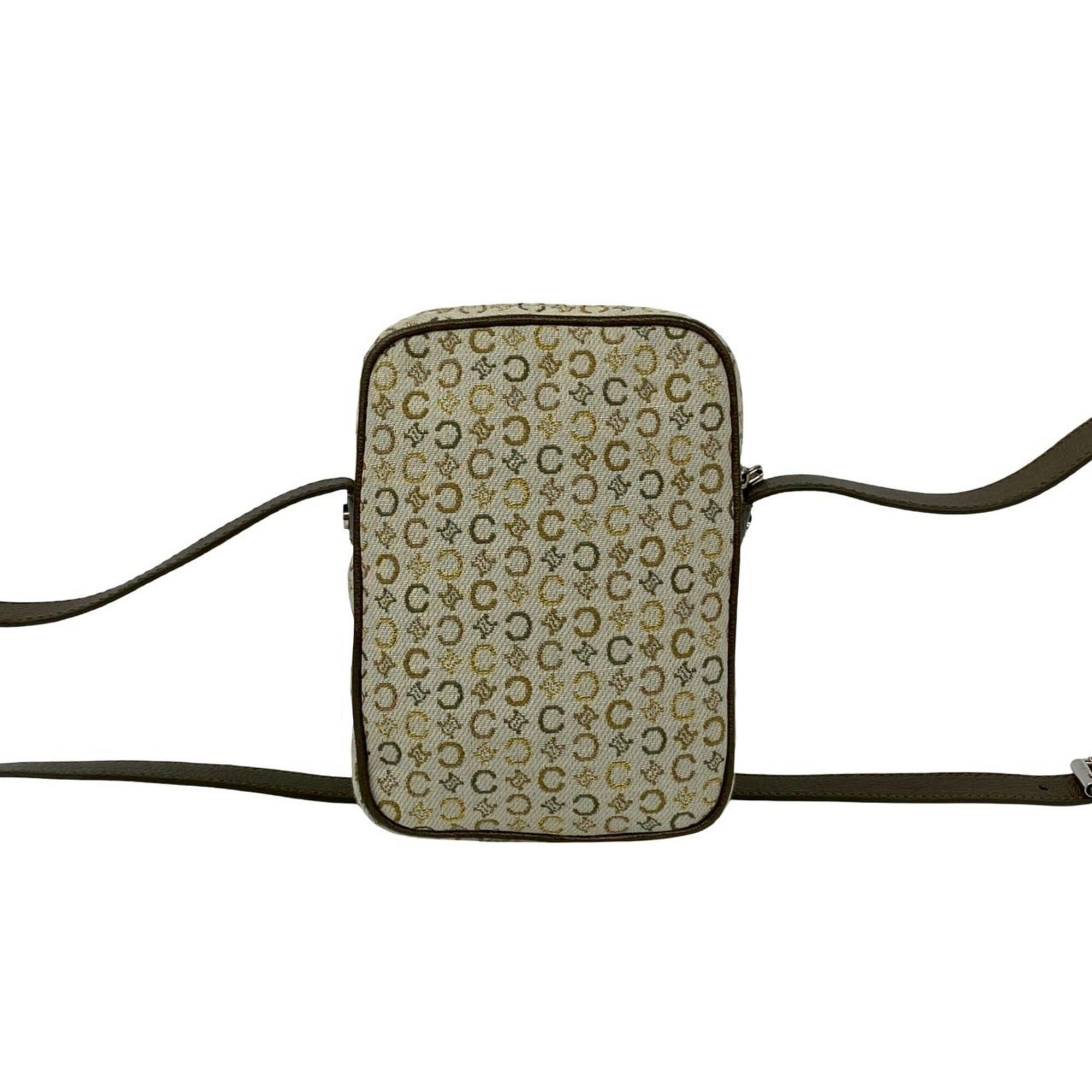 Celine CELINE C Macadam Logo Hardware Canvas Leather Mini Shoulder Bag Pouch Khaki Gold 38319 Size ONE SIZE - 3 Thumbnail