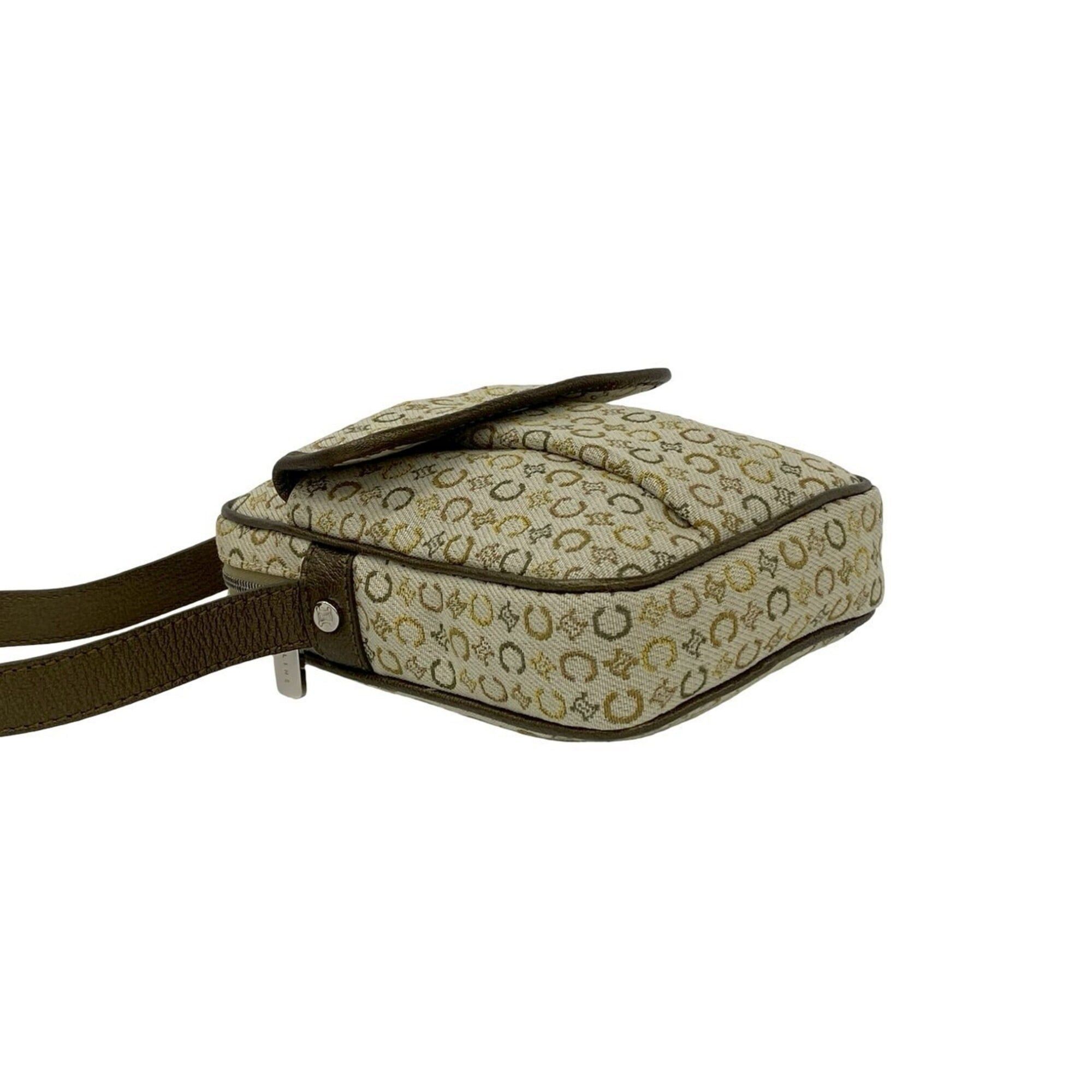 Celine CELINE C Macadam Logo Hardware Canvas Leather Mini Shoulder Bag Pouch Khaki Gold 38319 Size ONE SIZE - 7 Thumbnail