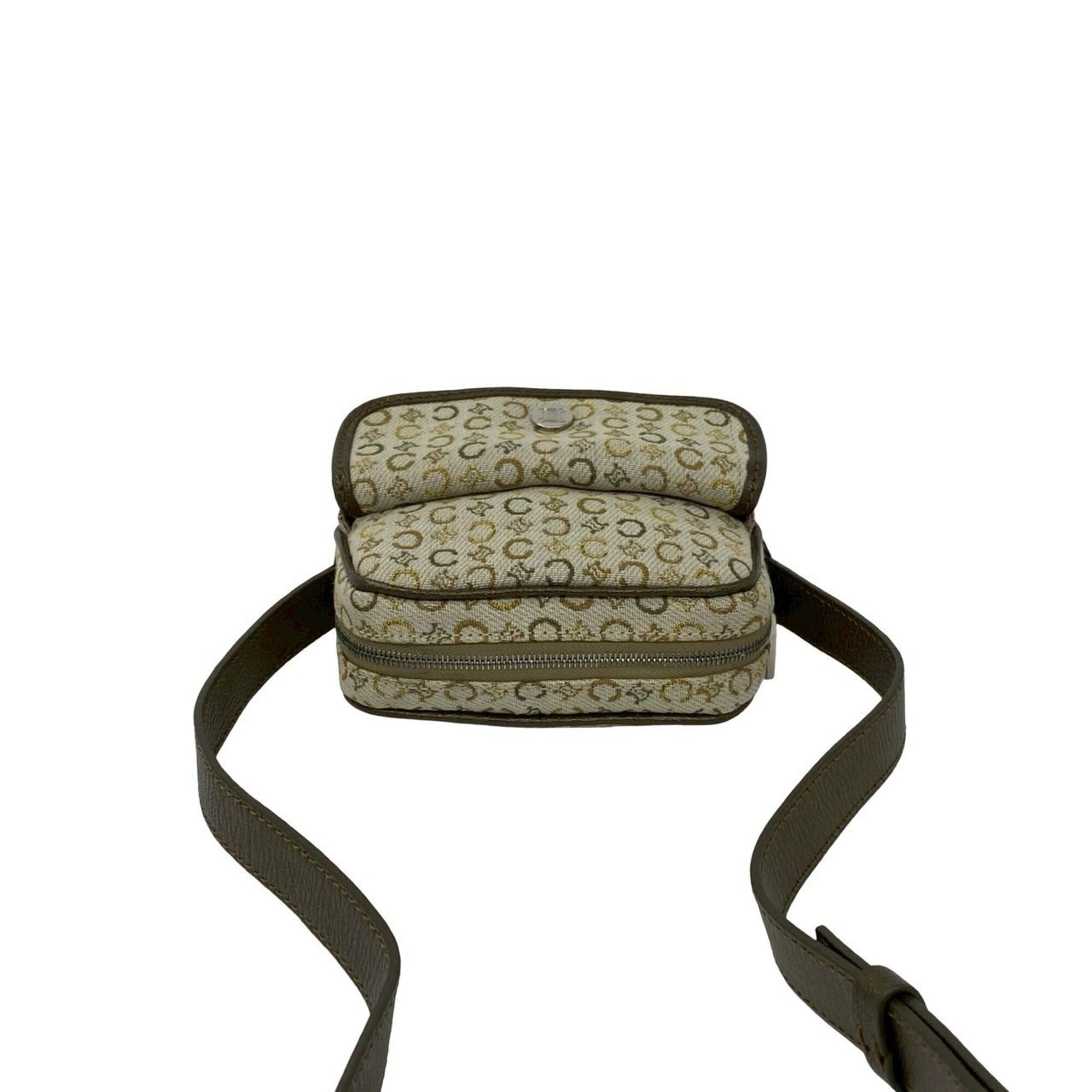 Celine CELINE C Macadam Logo Hardware Canvas Leather Mini Shoulder Bag Pouch Khaki Gold 38319 Size ONE SIZE - 4 Thumbnail