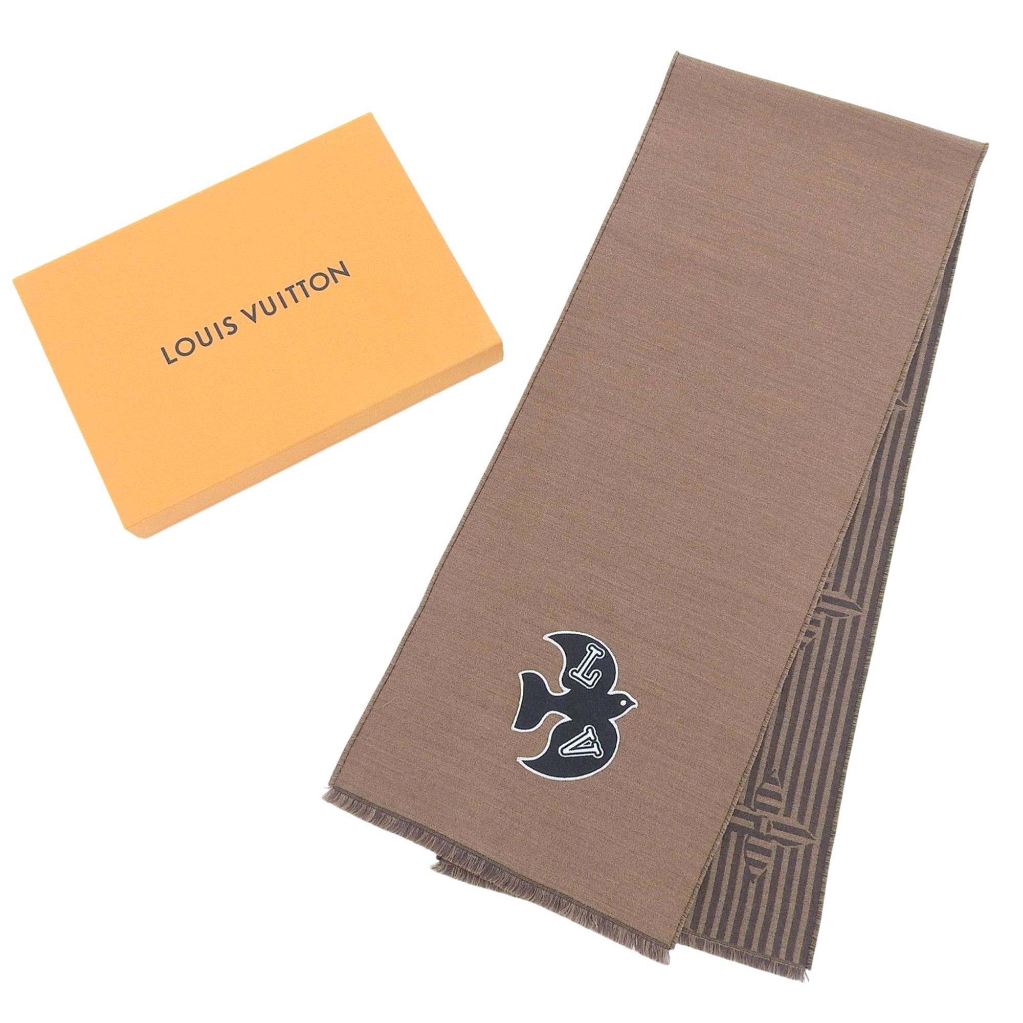 Louis Vuitton Louis Vuitton 2022 model M77942 Echarpe LV Harmony fringed scarf, brown, with box, made in Italy, women's. Size ONE SIZE - 3 Thumbnail