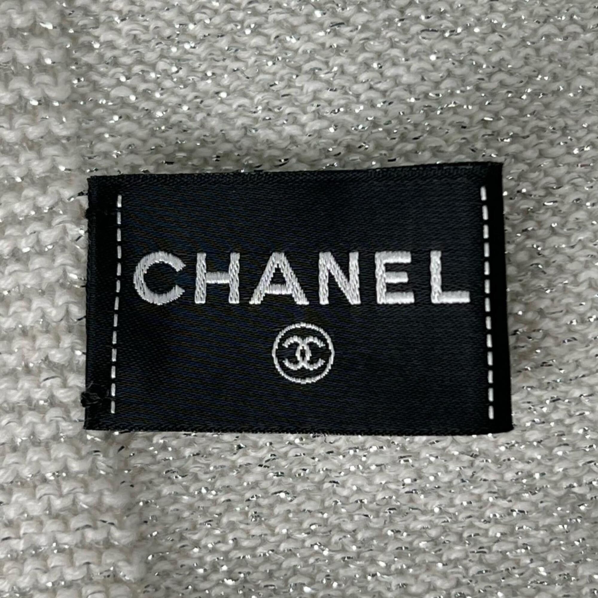 Chanel CHANEL cashmere sequined logo design stole/scarf, white, made in Italy, for women. Size ONE SIZE - 5 Thumbnail