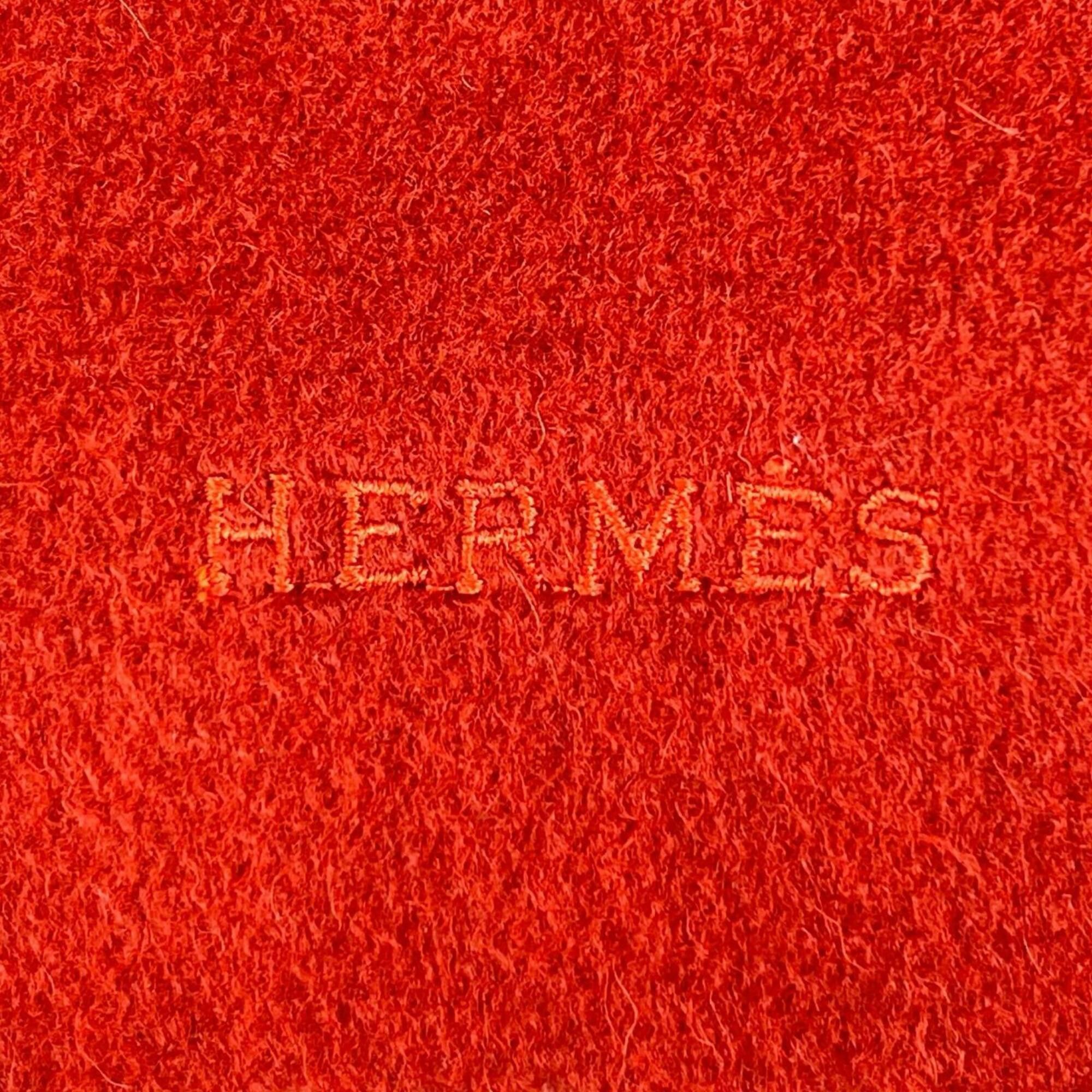 Hermes HERMES 100% Cashmere Scarf/Stole with Logo Embroidery and Fringe, Brown, Made in England, Women's Size ONE SIZE - 5 Thumbnail