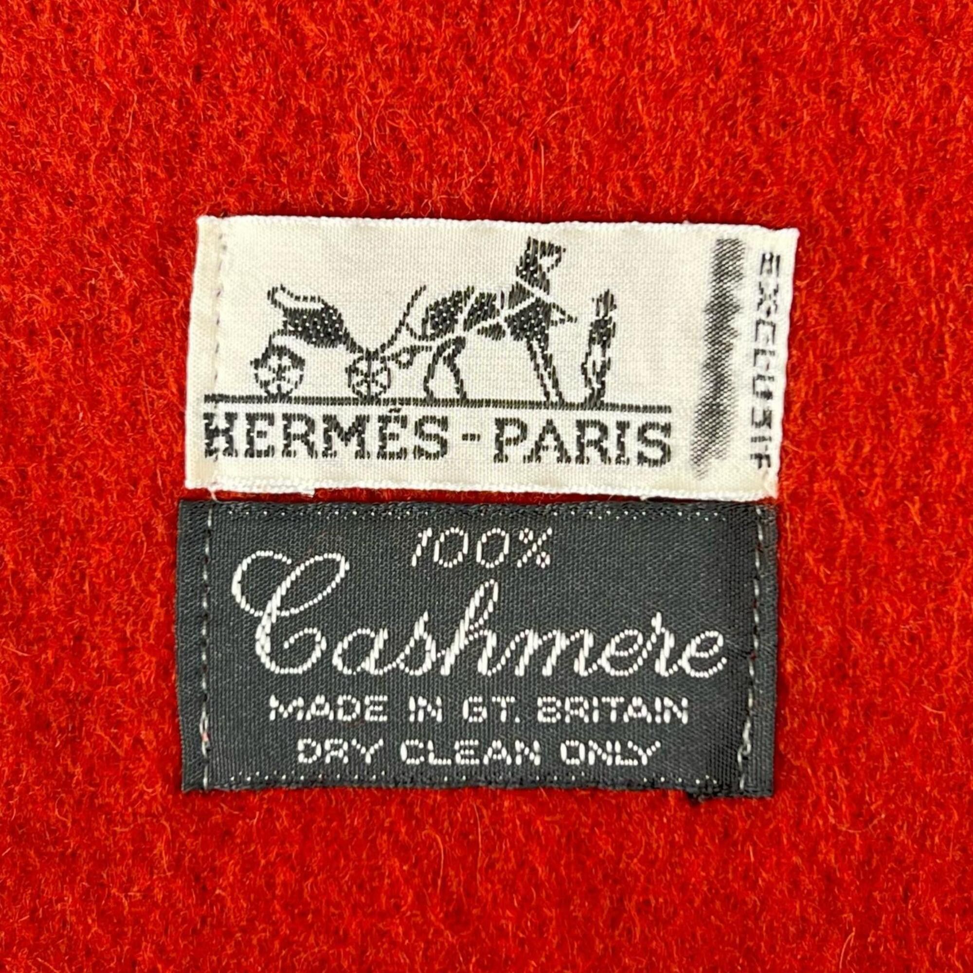 Hermes HERMES 100% Cashmere Scarf/Stole with Logo Embroidery and Fringe, Brown, Made in England, Women's Size ONE SIZE - 6 Thumbnail