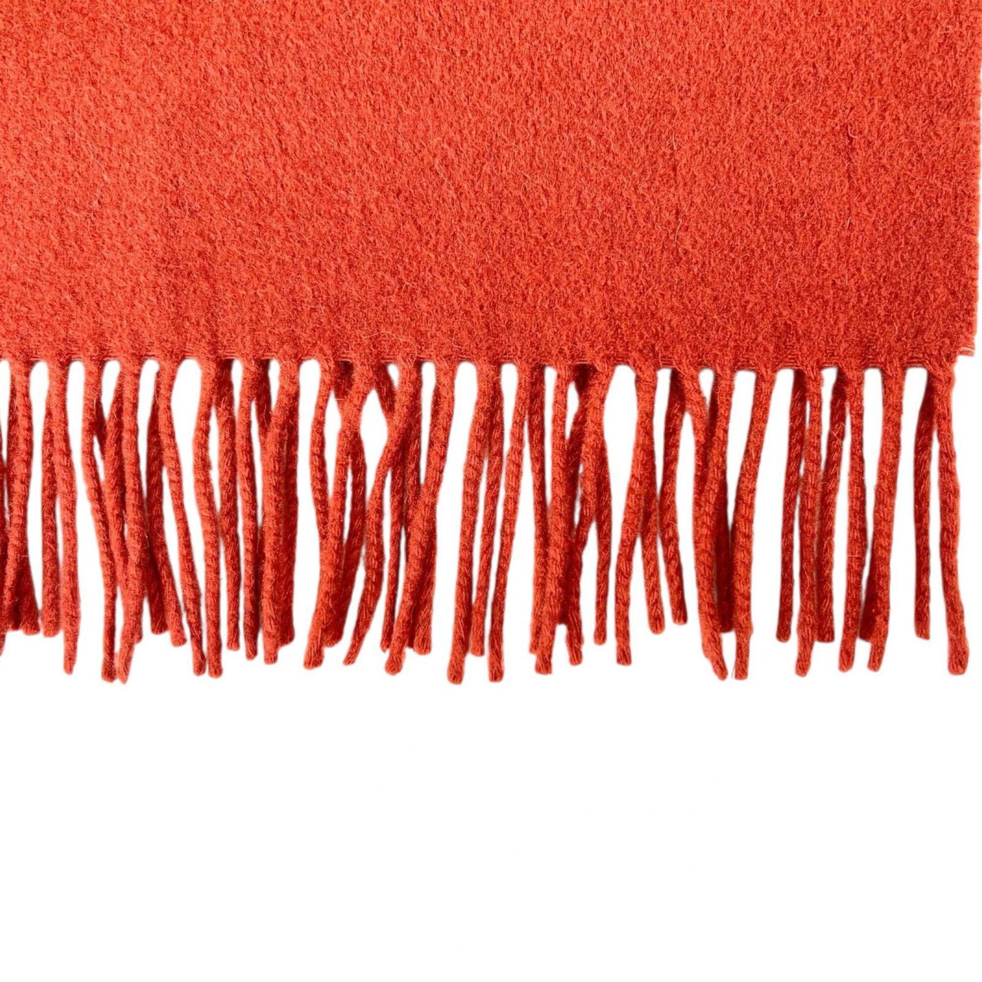 Hermes HERMES 100% Cashmere Scarf/Stole with Logo Embroidery and Fringe, Brown, Made in England, Women's Size ONE SIZE - 3 Thumbnail