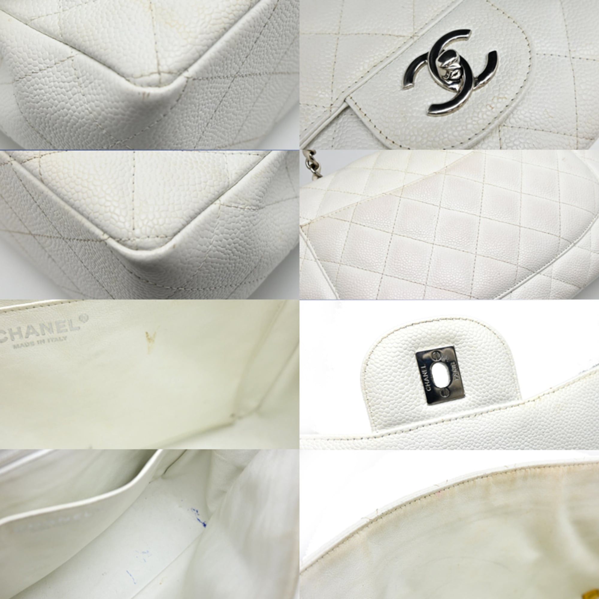 Chanel Chanel Matelassé 30 Chain Shoulder Bag, Silver (Palladium) Hardware, Women's A28600, Caviar Skin, White Size ONE SIZE - 7 Thumbnail