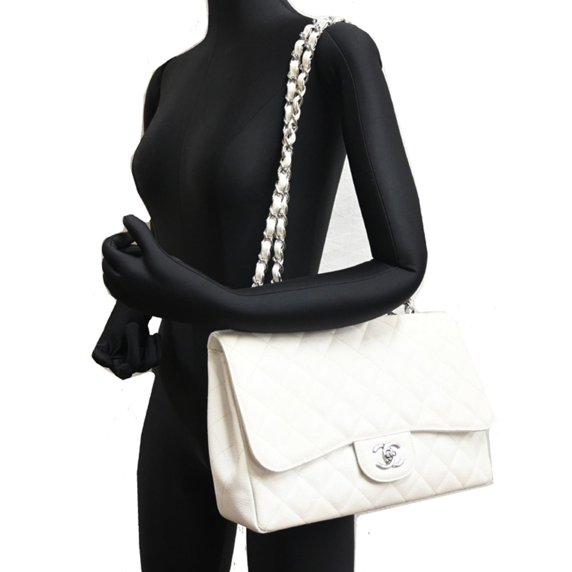 Chanel Chanel Matelassé 30 Chain Shoulder Bag, Silver (Palladium) Hardware, Women's A28600, Caviar Skin, White Size ONE SIZE - 9 Thumbnail