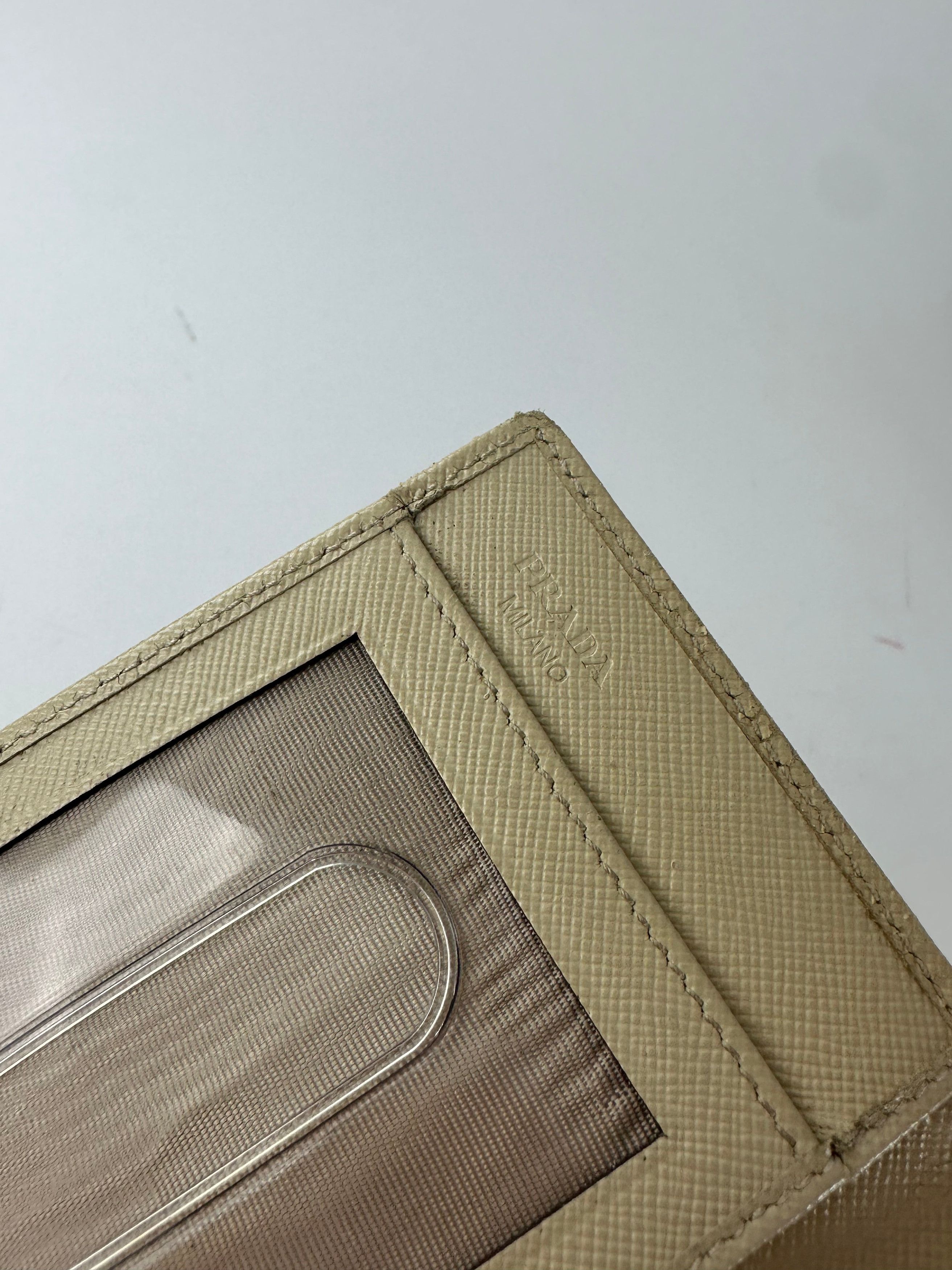 Prada Vintage Saffiano Leather Triangle Card Holder Cream Size ONE SIZE - 6 Thumbnail