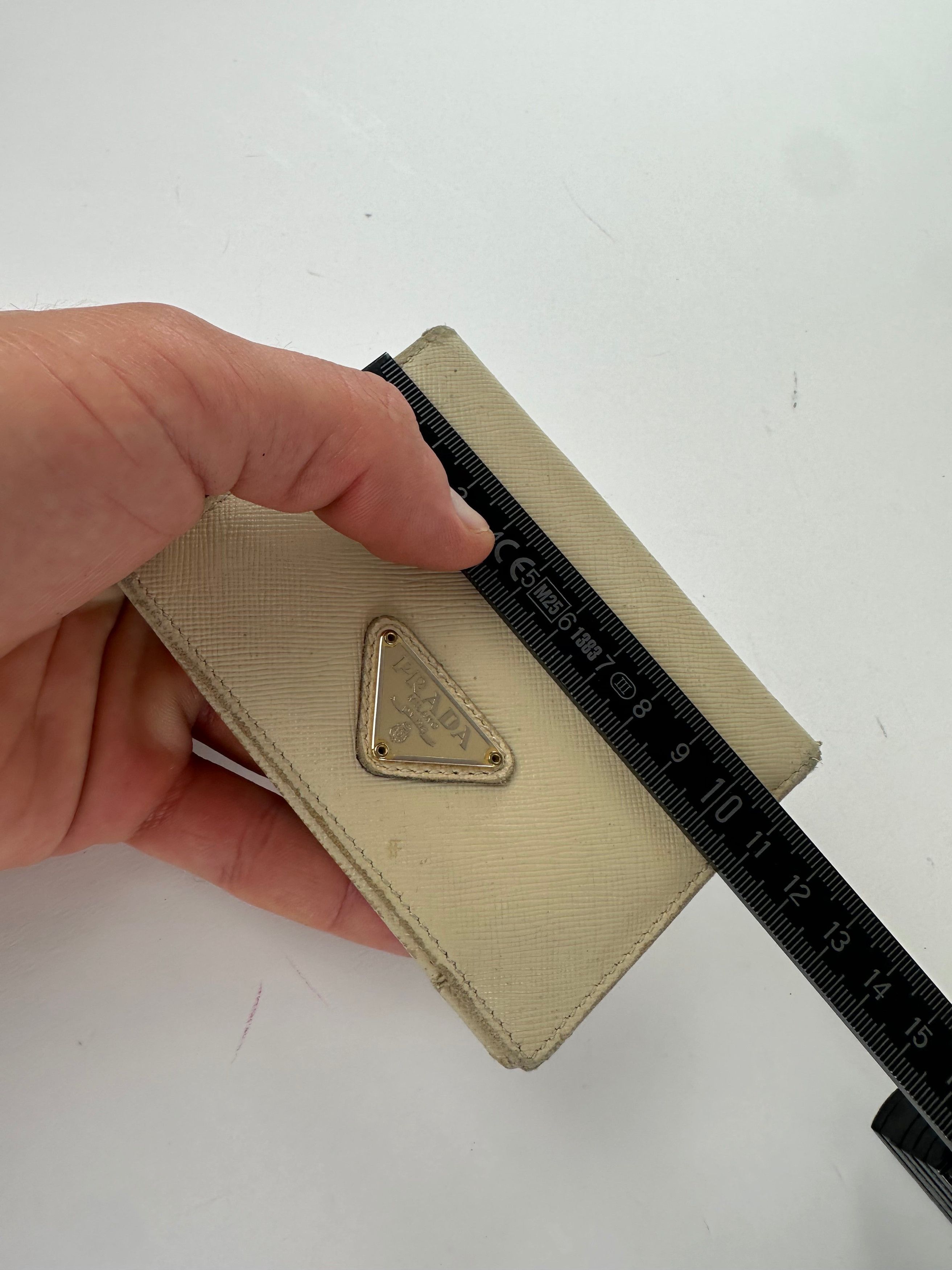 Prada Vintage Saffiano Leather Triangle Card Holder Cream Size ONE SIZE - 8 Thumbnail
