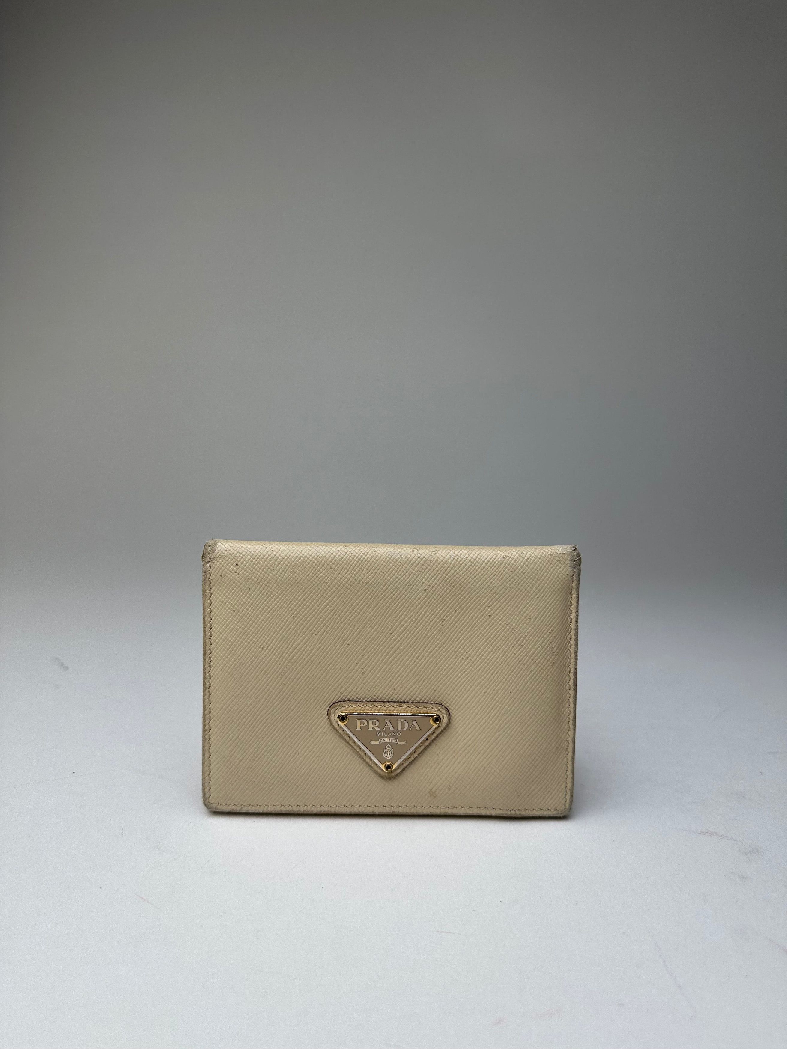 Prada Vintage Saffiano Leather Triangle Card Holder Cream Size ONE SIZE - 10 Thumbnail