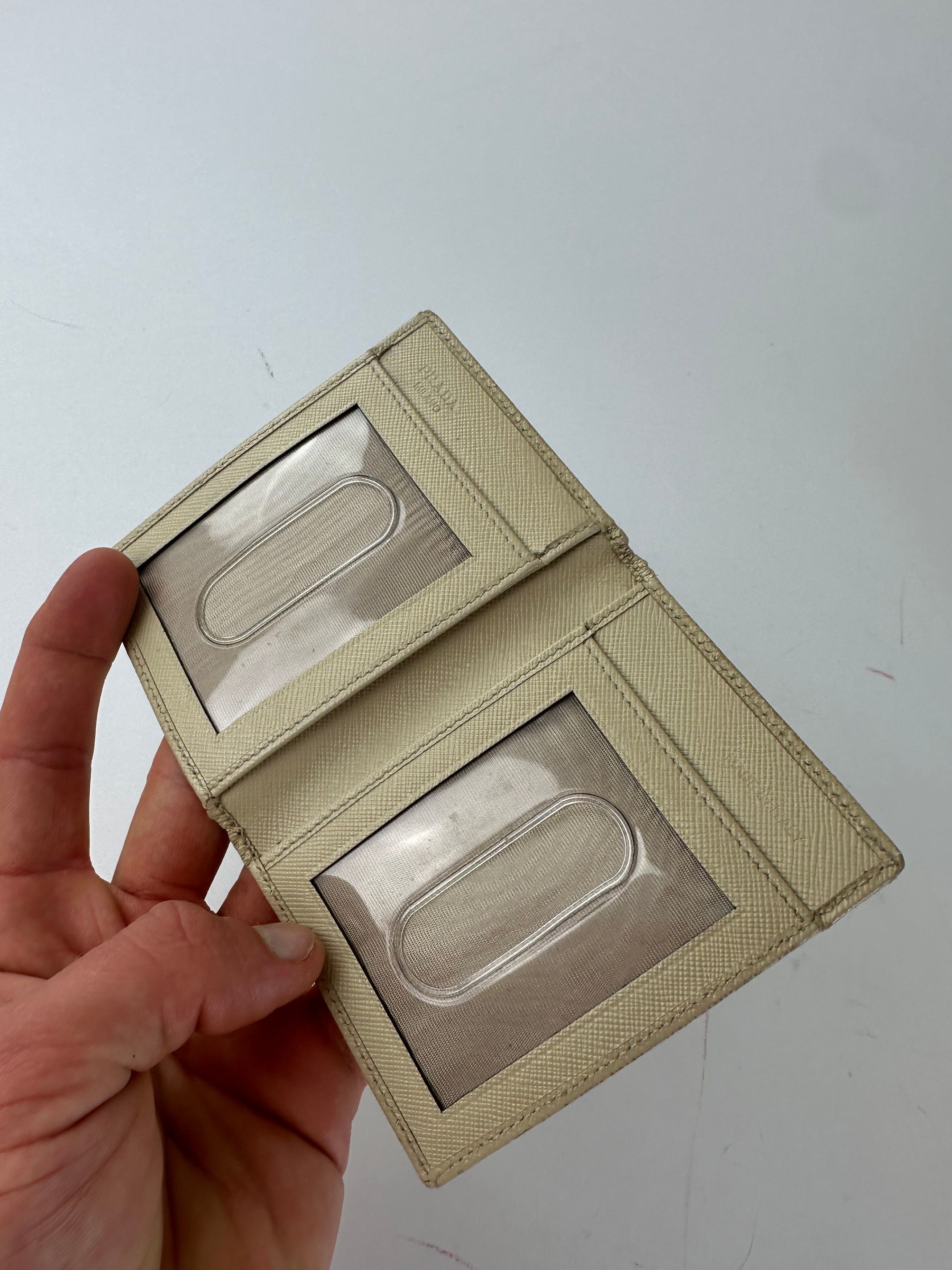Prada Vintage Saffiano Leather Triangle Card Holder Cream Size ONE SIZE - 5 Thumbnail