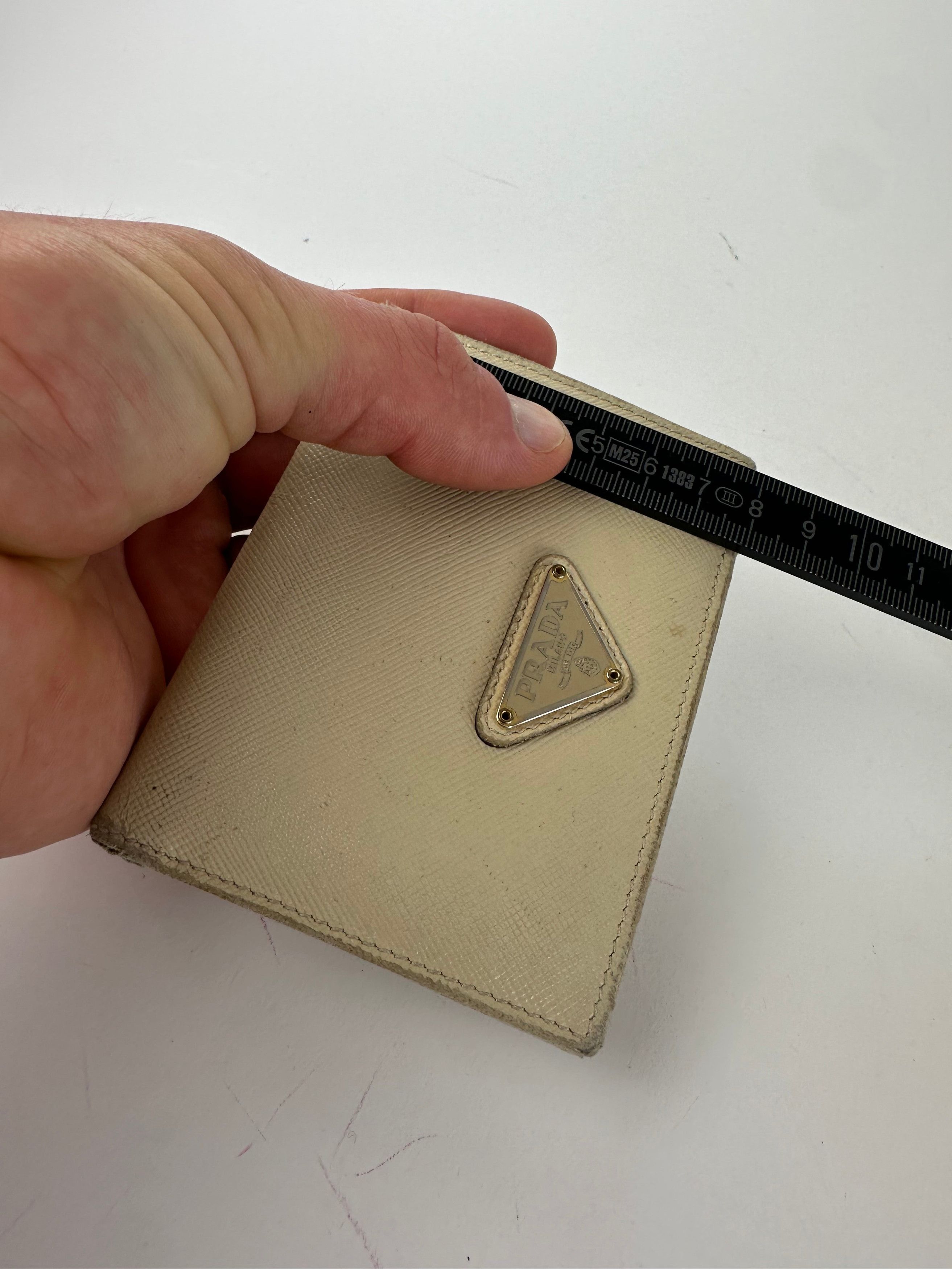 Prada Vintage Saffiano Leather Triangle Card Holder Cream Size ONE SIZE - 9 Thumbnail