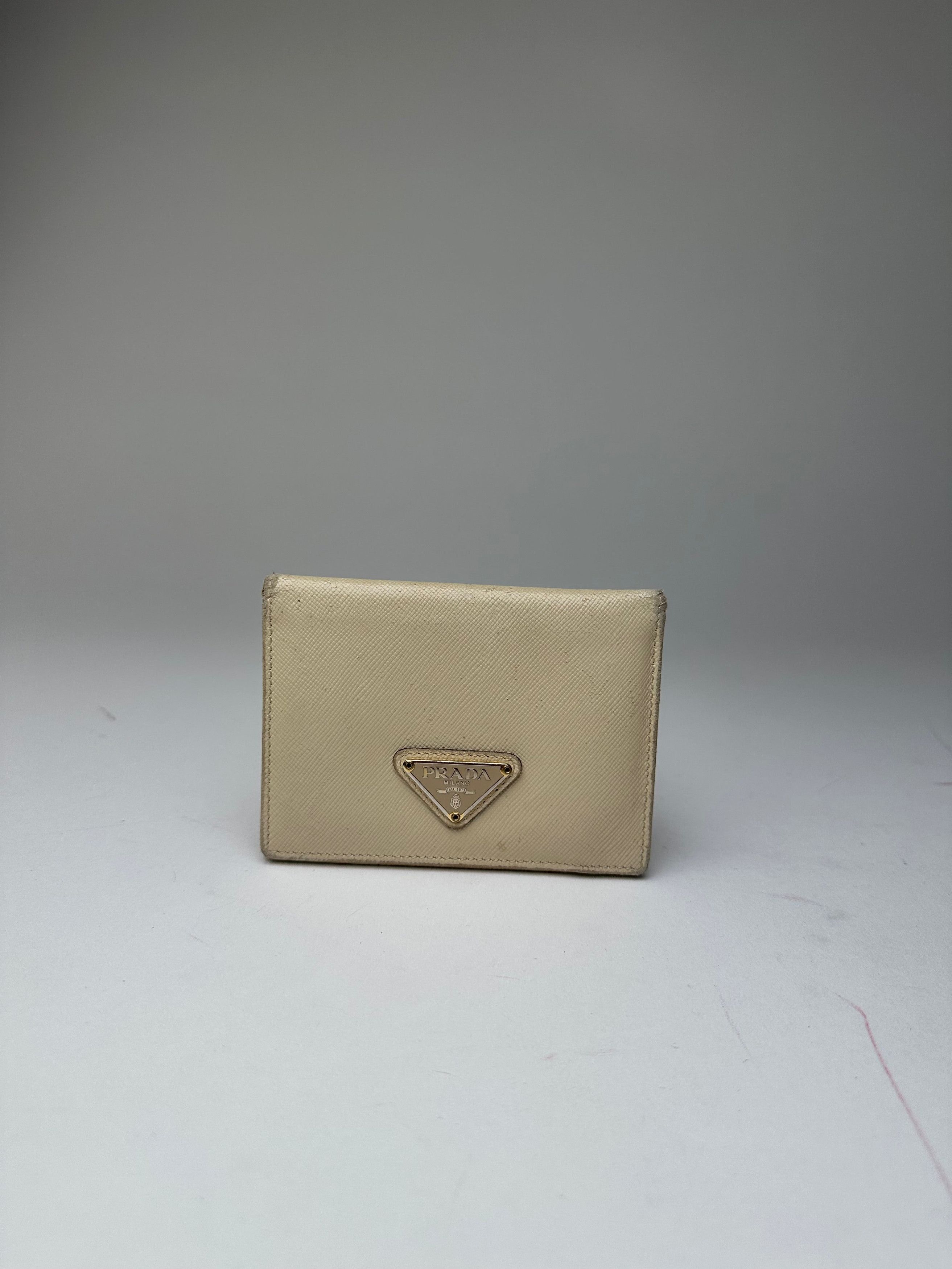 Prada Vintage Saffiano Leather Triangle Card Holder Cream Size ONE SIZE - 3 Thumbnail