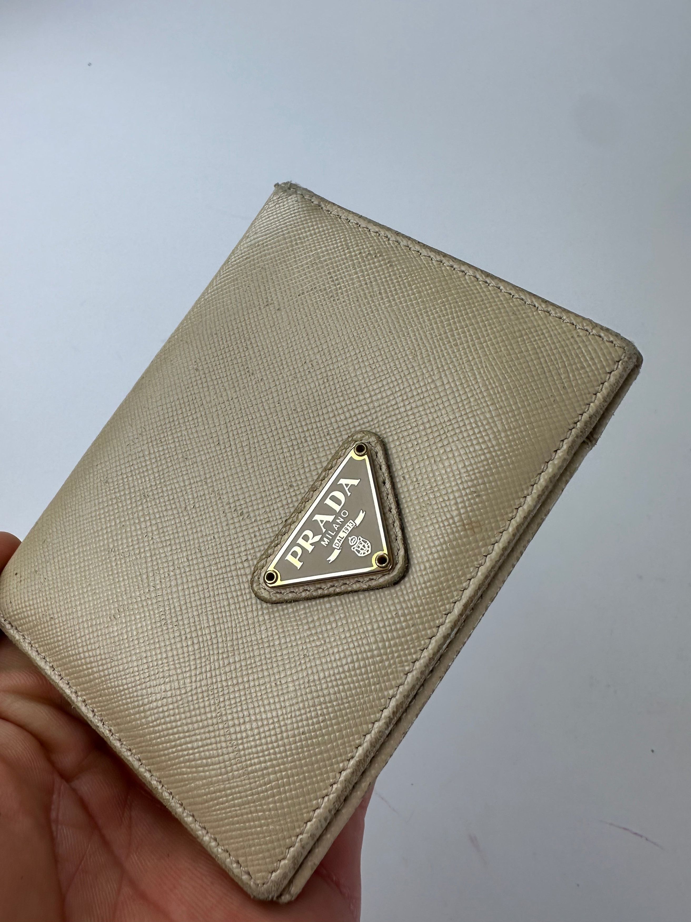 Prada Vintage Saffiano Leather Triangle Card Holder Cream Size ONE SIZE - 4 Thumbnail