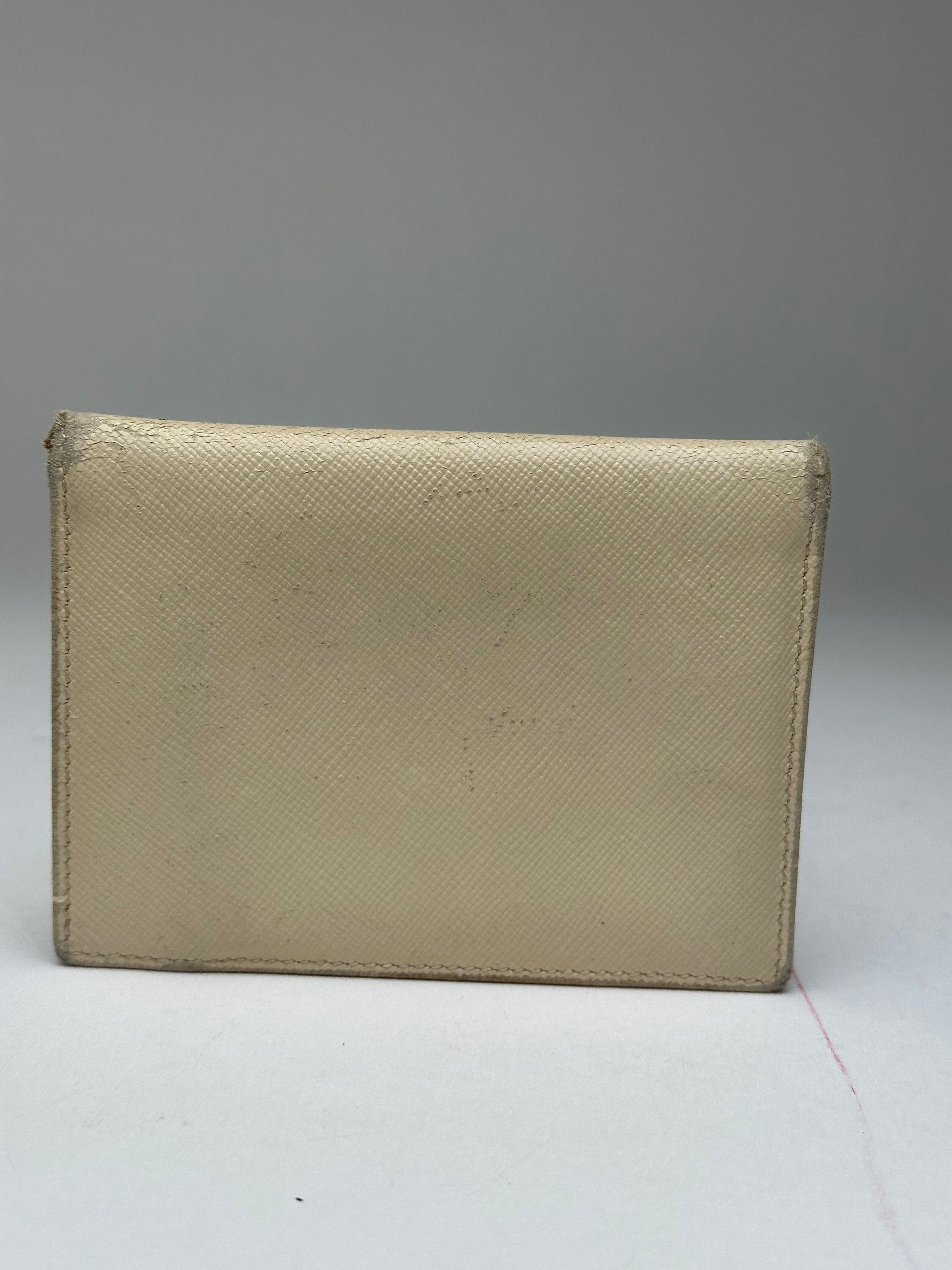 Prada Vintage Saffiano Leather Triangle Card Holder Cream Size ONE SIZE - 2 Thumbnail