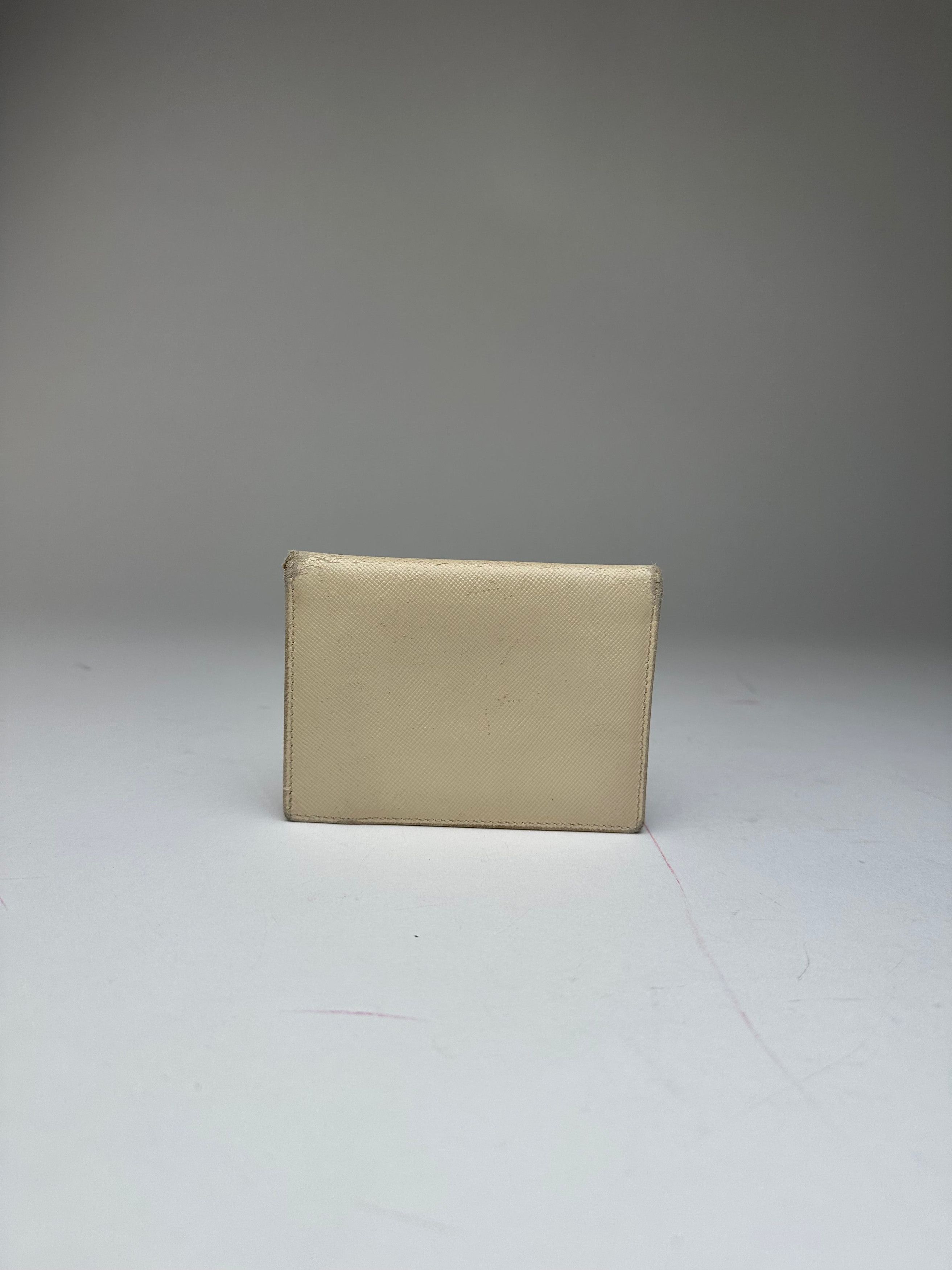 Prada Vintage Saffiano Leather Triangle Card Holder Cream Size ONE SIZE - 11 Thumbnail