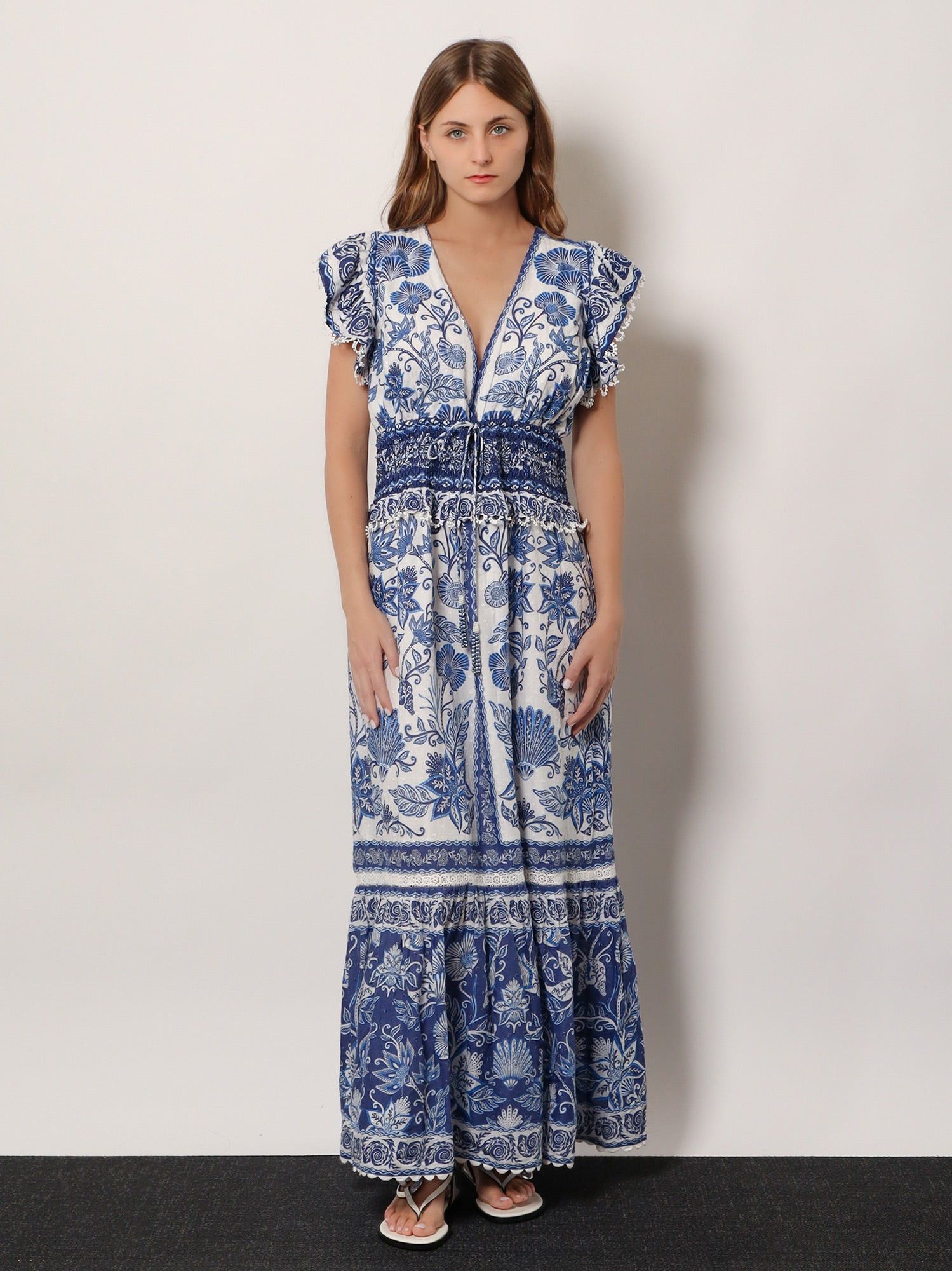 Farm Rio Shell Garden Cotton Long Dress Size L / US 10 / IT 46 - 4 Thumbnail