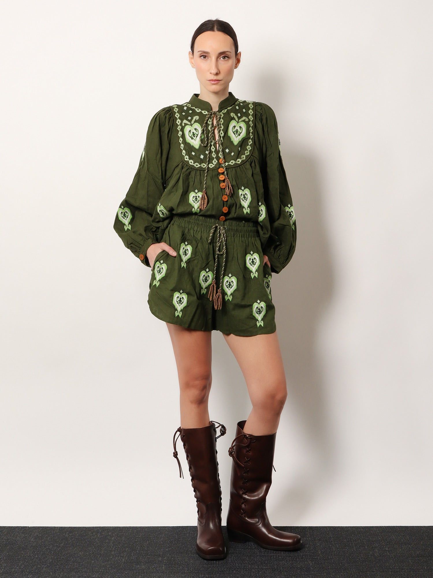 Farm Rio Embroidered Puff Sleeve Lenzingâ„¢ Ecoveroâ„¢ Euroflaxâ„¢ Shirt Size L / US 10 / IT 46 - 3 Thumbnail