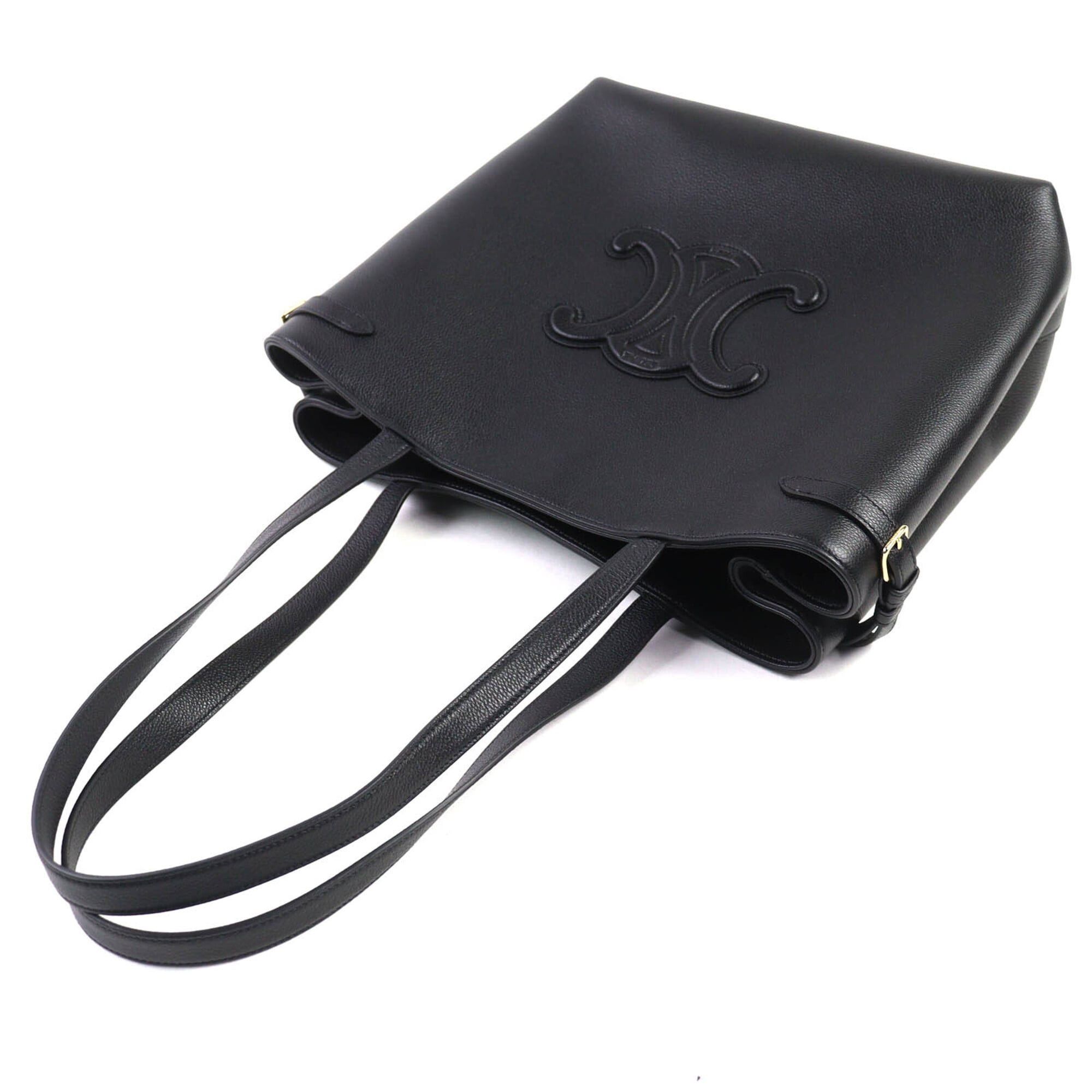 Celine CELINE 11685 Cabas Anais Triomphe Medium Leather Tote Bag (Can be carried on the shoulder) Black, Made in Italy, Women's Size ONE SIZE - 4 Thumbnail