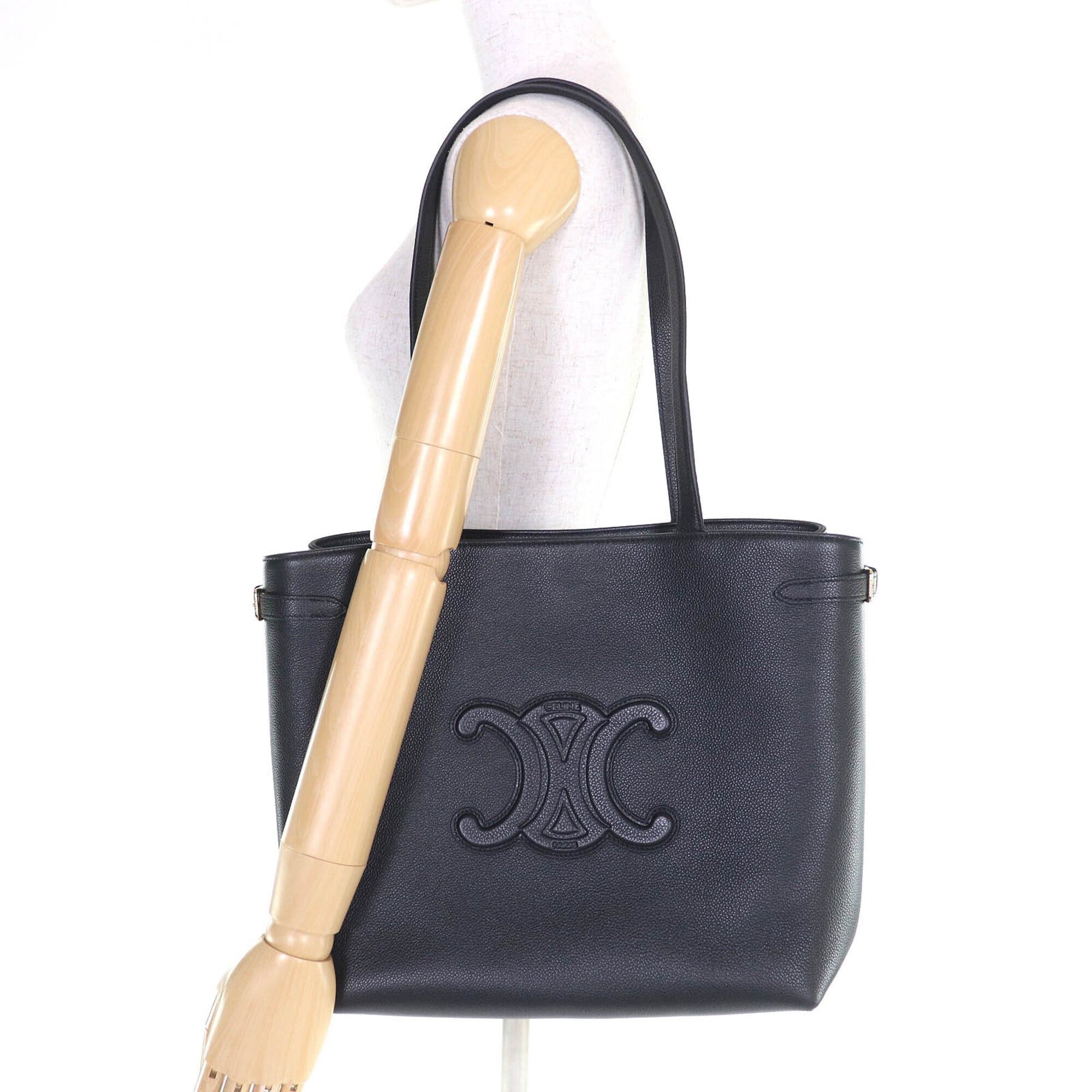 Celine CELINE 11685 Cabas Anais Triomphe Medium Leather Tote Bag (Can be carried on the shoulder) Black, Made in Italy, Women's Size ONE SIZE - 9 Thumbnail