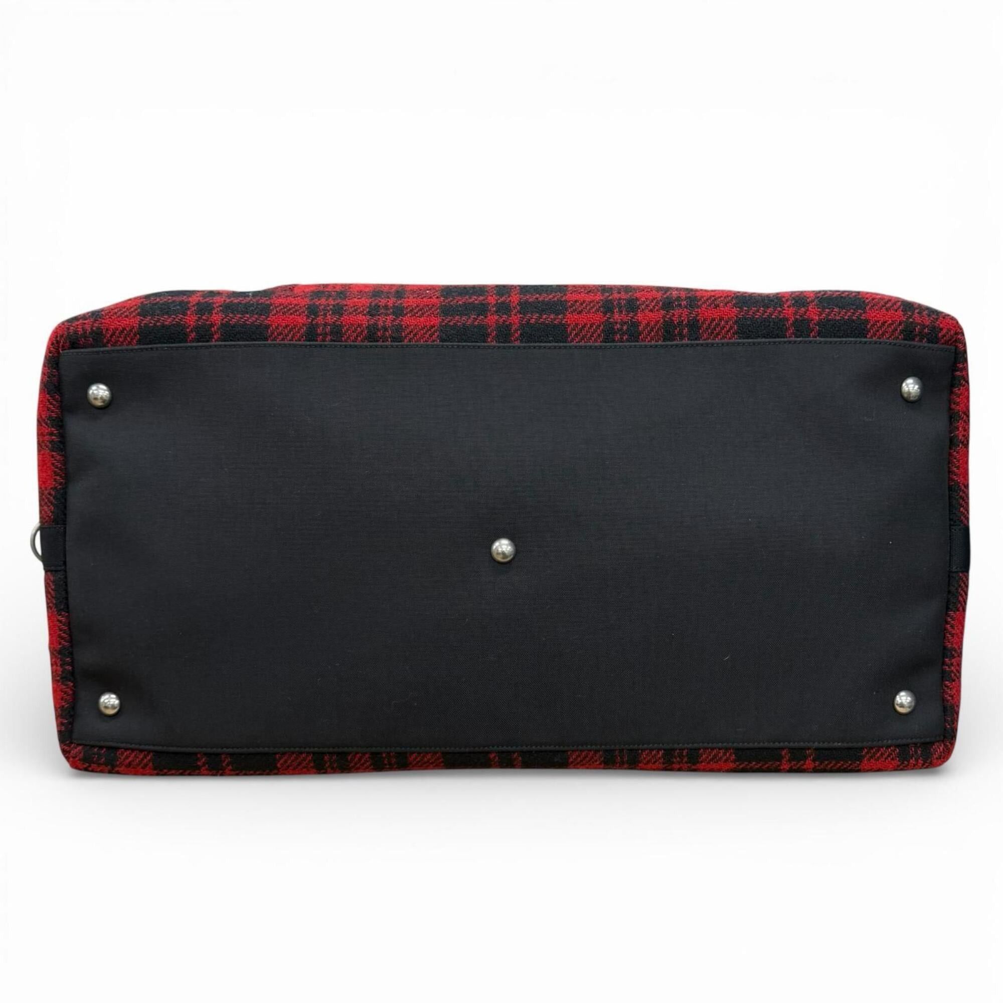 Yves Saint Laurent Yves Saint Laurent SAINT LAURENT PARIS 594400 Wool Leather Check Pattern 2-Way Duffle Bag/Boston Bag with Logo Patch, Red/Black, Made in Italy, Suitable for Women and Men. Size ONE SIZE - 4 Thumbnail